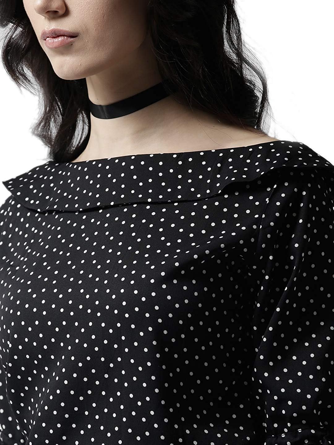 Krave Women's Polka dot Regular Top.Black/White