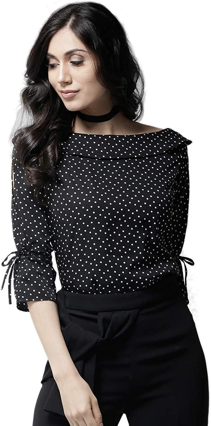 Krave Women's Polka dot Regular Top.Black/White