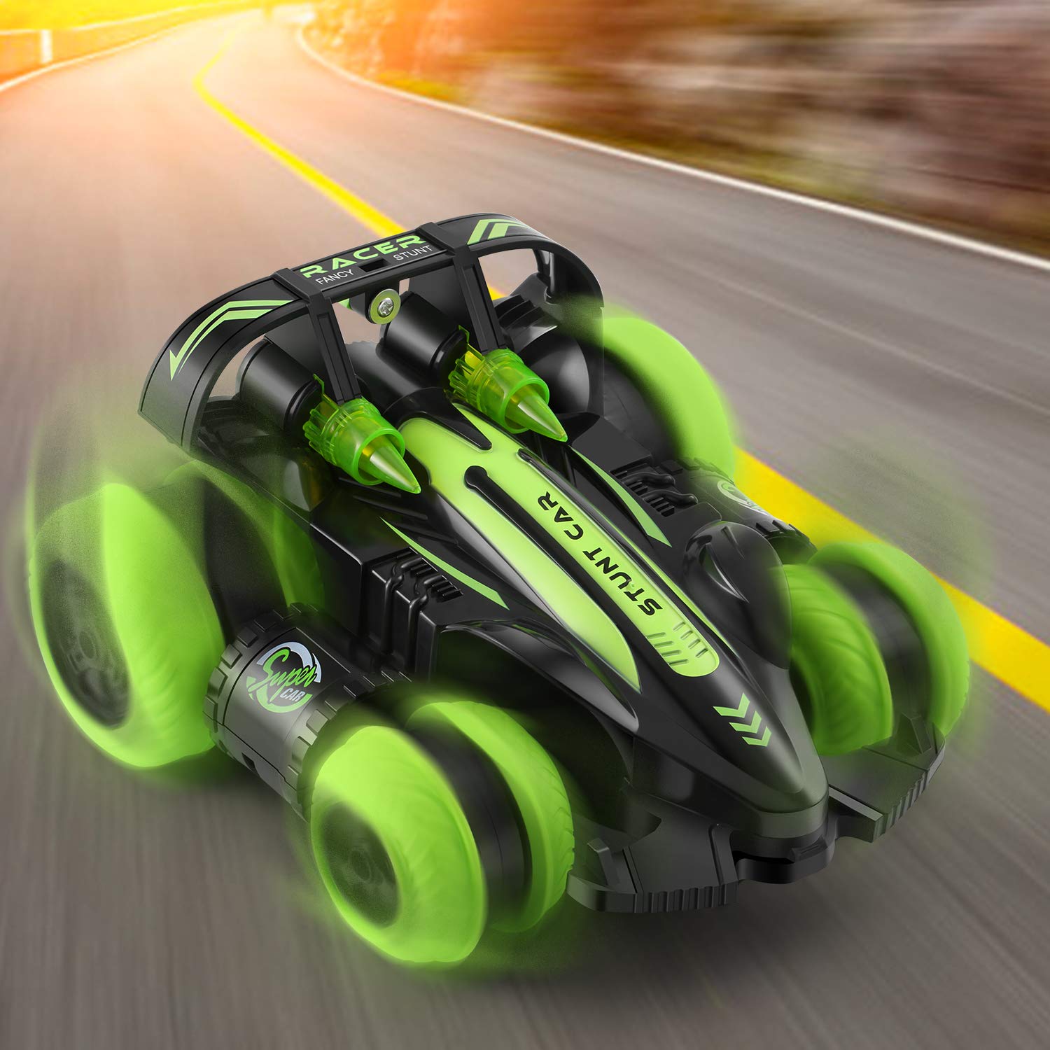 Remote Control Car, NICEAO RC Stunt Toys Car, 2.4 Ghz 360° Rotating Side Wheel Drift High Speed Racing with Rechargeable Batteries, Gift for Boys Girls Kids -【Green】