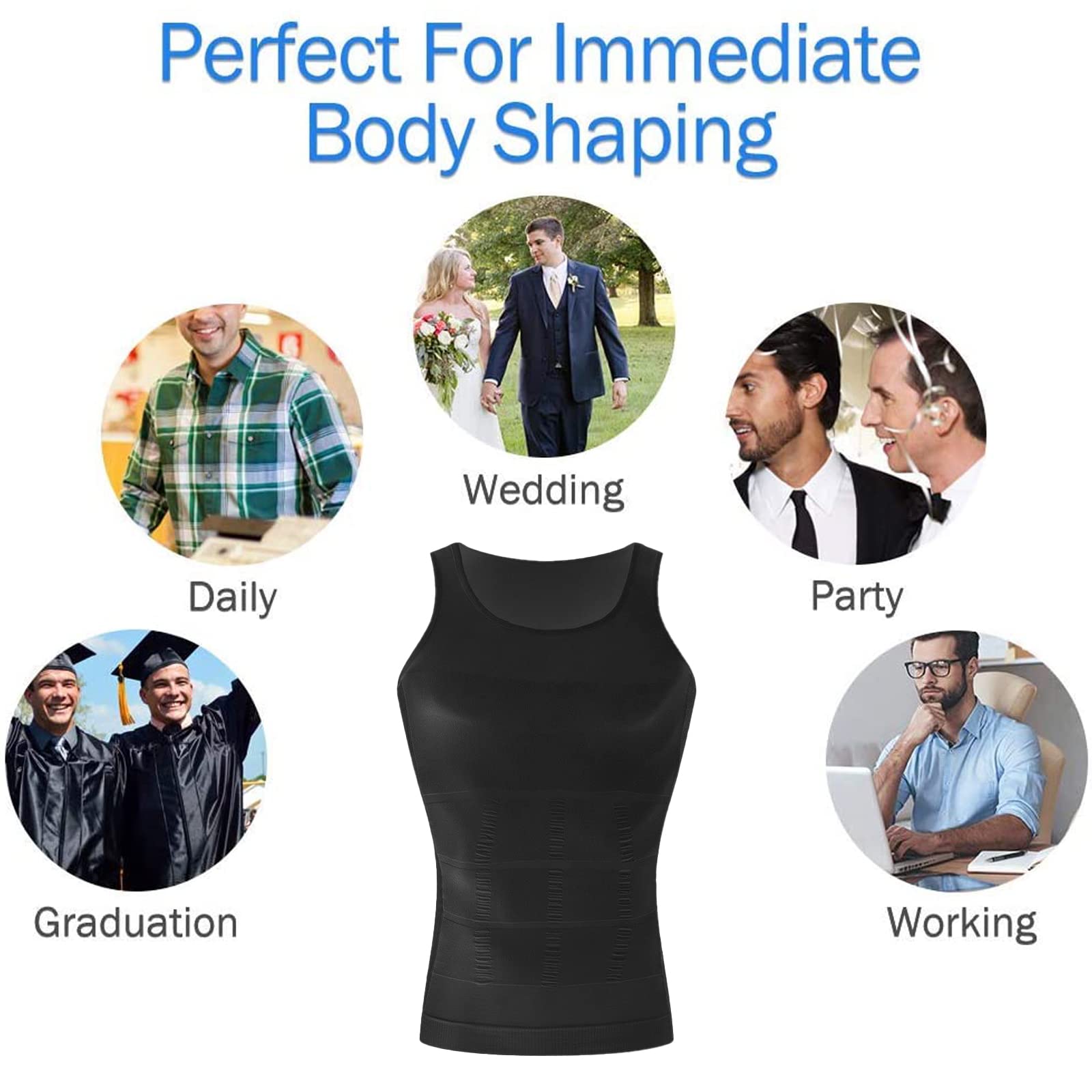 Aptoco Compression Shirts for Men Shapewear Vest Body Shaper Abs Abdomen Slim Tank Top Undershirt for Men's Gynecomastia