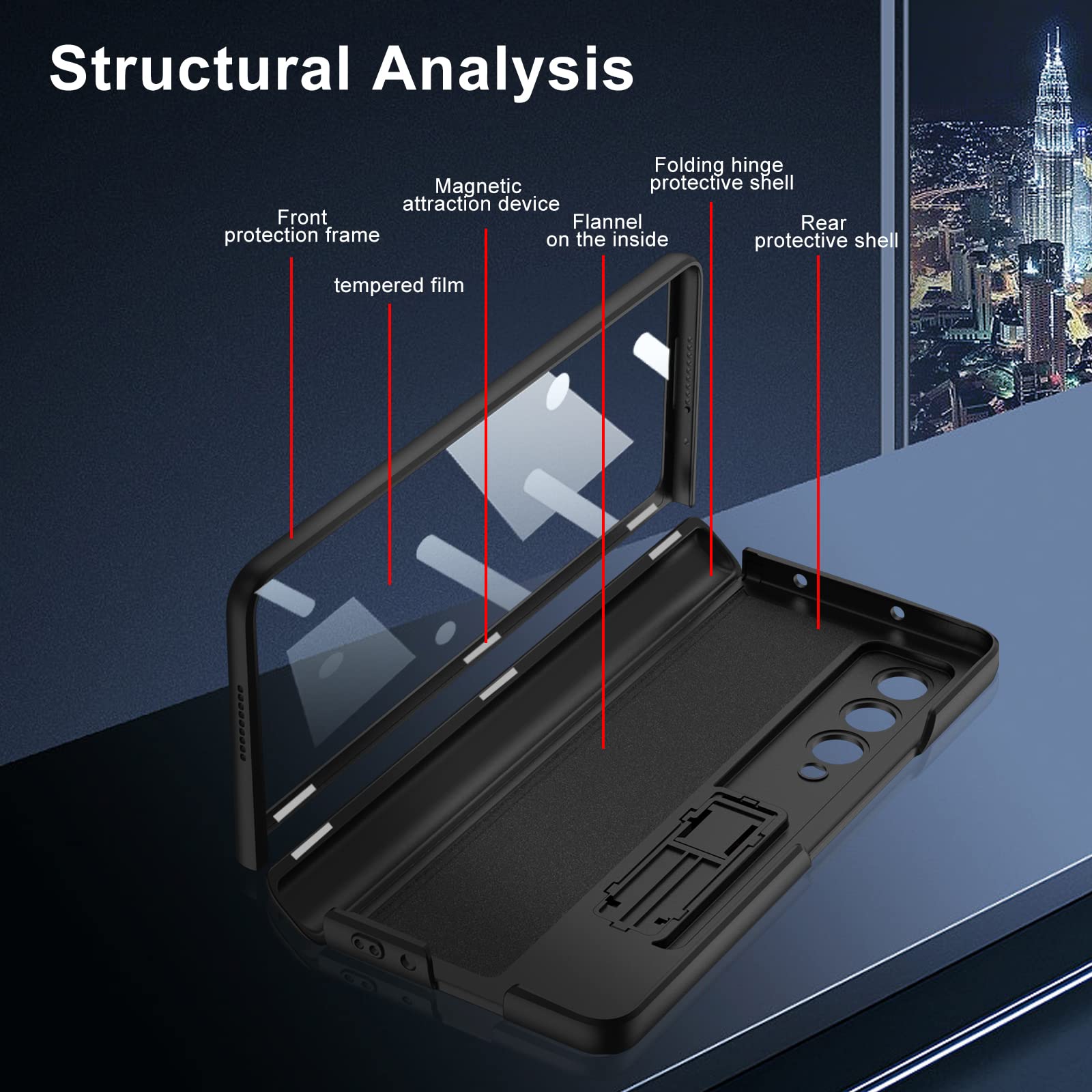 PUROOM for Samsung Galaxy Z Fold 4 Case Hinge Coverage Protective Case with Built-in Kickstand PC Magnetic All-Inclusive Shockproof Cover for Samsung Galaxy Z Fold 4 5G (Black)