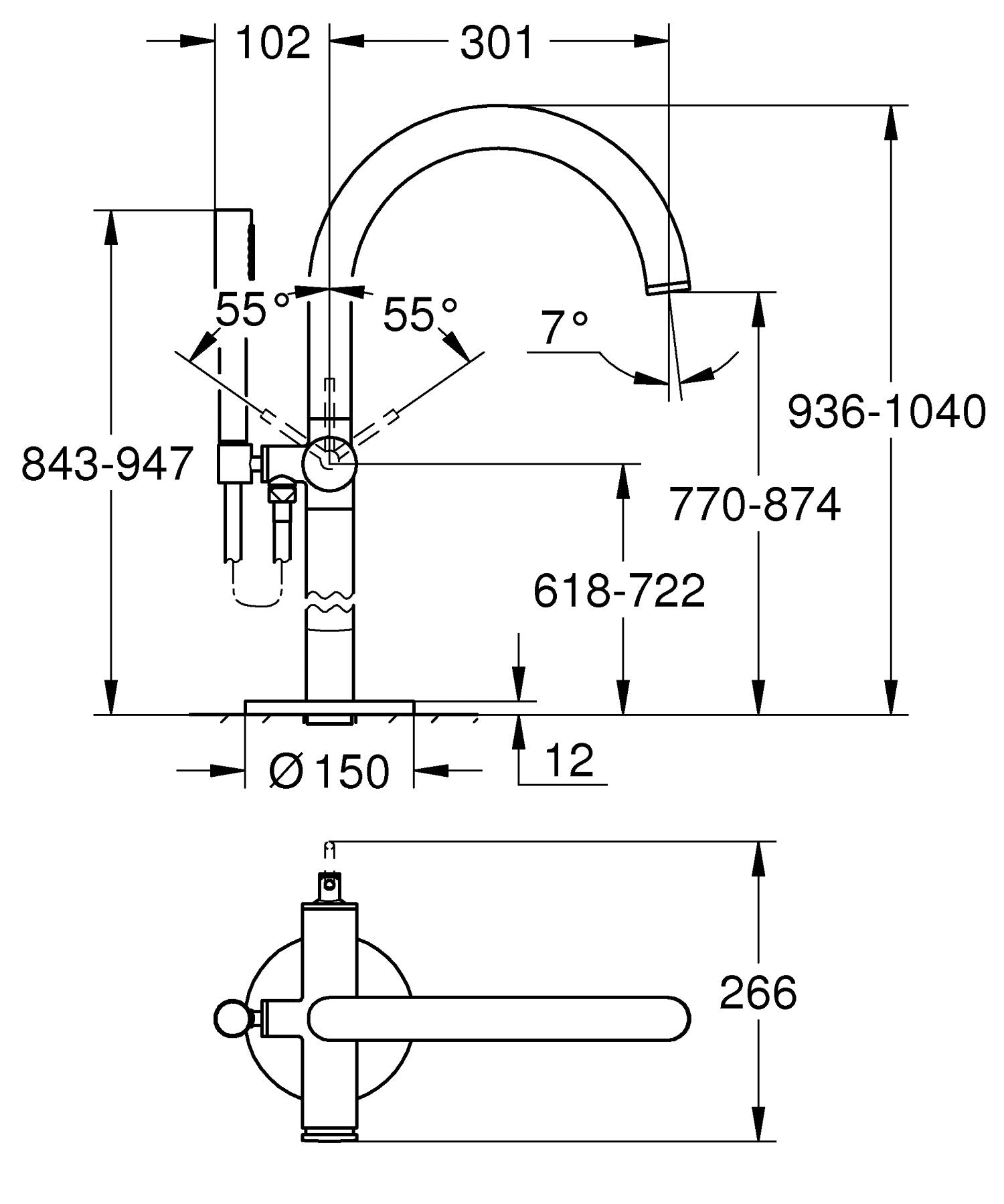 Grohe Atrio Single-Lever Bath Mixer, Floor Mounted, 32653Dc3