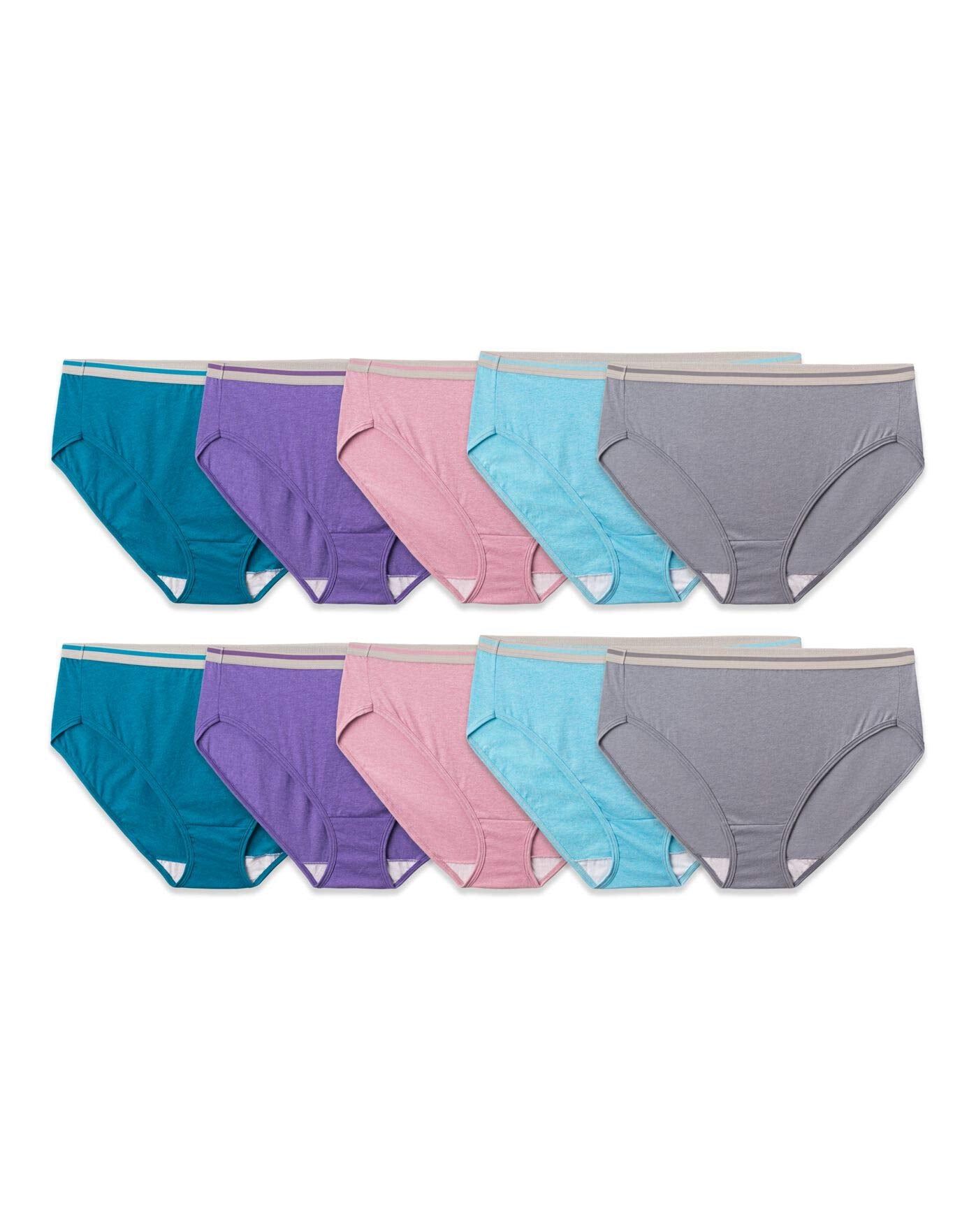 Fruit of the Loom Women's Tag Free Cotton Hi Cut Panties Color: 10 Pack - Assorted Heathers Size: M