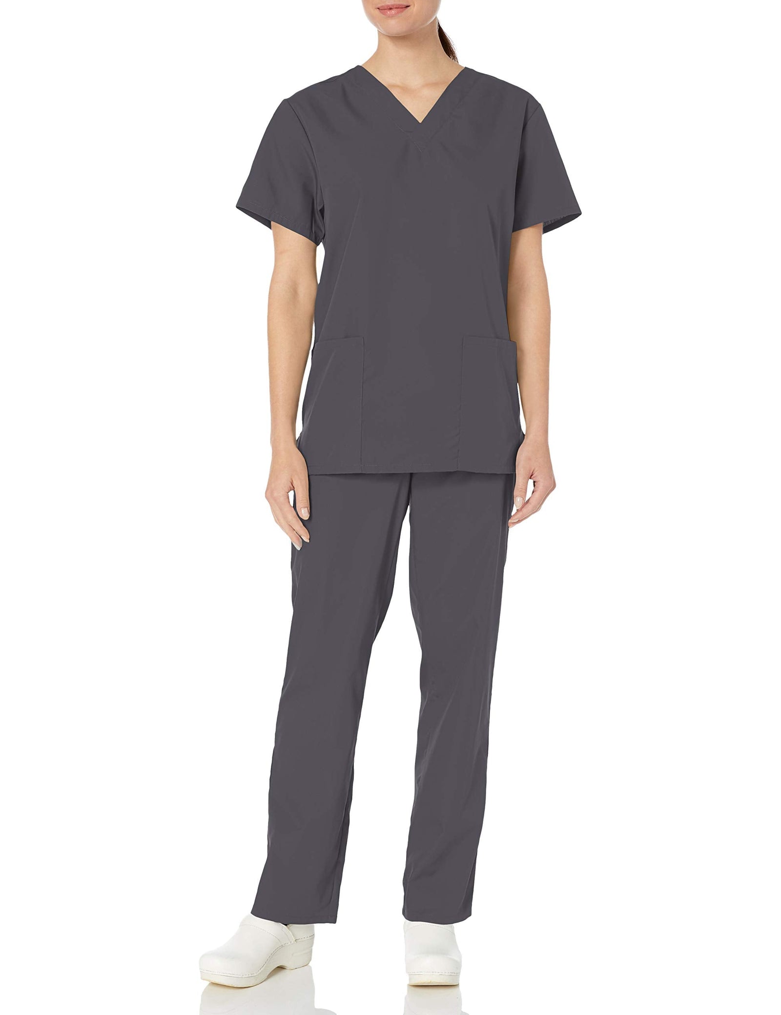 Cherokee womens Unisex Scrub Top and Scrub Pant Set Medical Scrubs Set Color: GREY Size: L