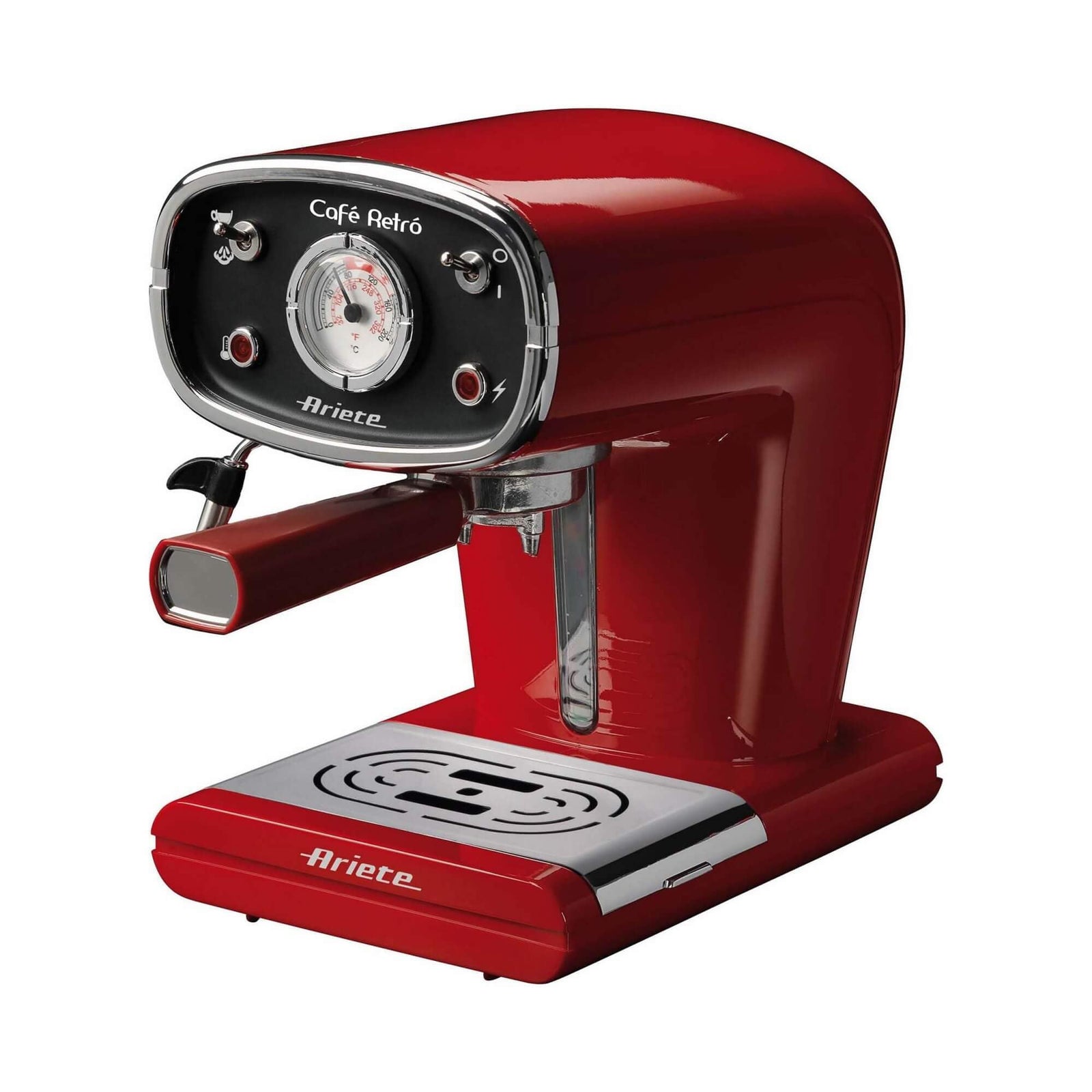 Ariete Vintage Pump Expresso Coffee Machine with Steamer, Maxi Cappuccino Maker, Ground Coffee and ESE Pods Compatible, 900W, 15 Bar, with Auto Shut-off, Perfect for Home and Office - Red ART1388A