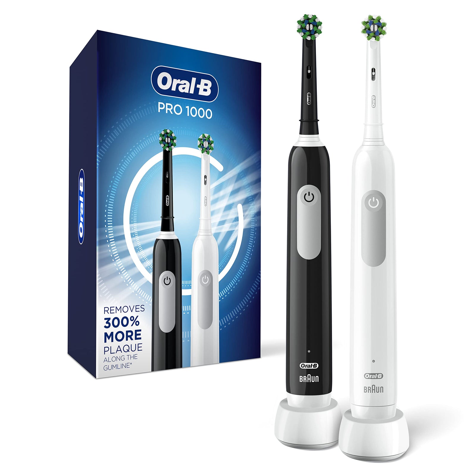 Oral-b Pro 1000 Crossaction Electric Toothbrush, Powered By Braun, Black and White, 2 Count