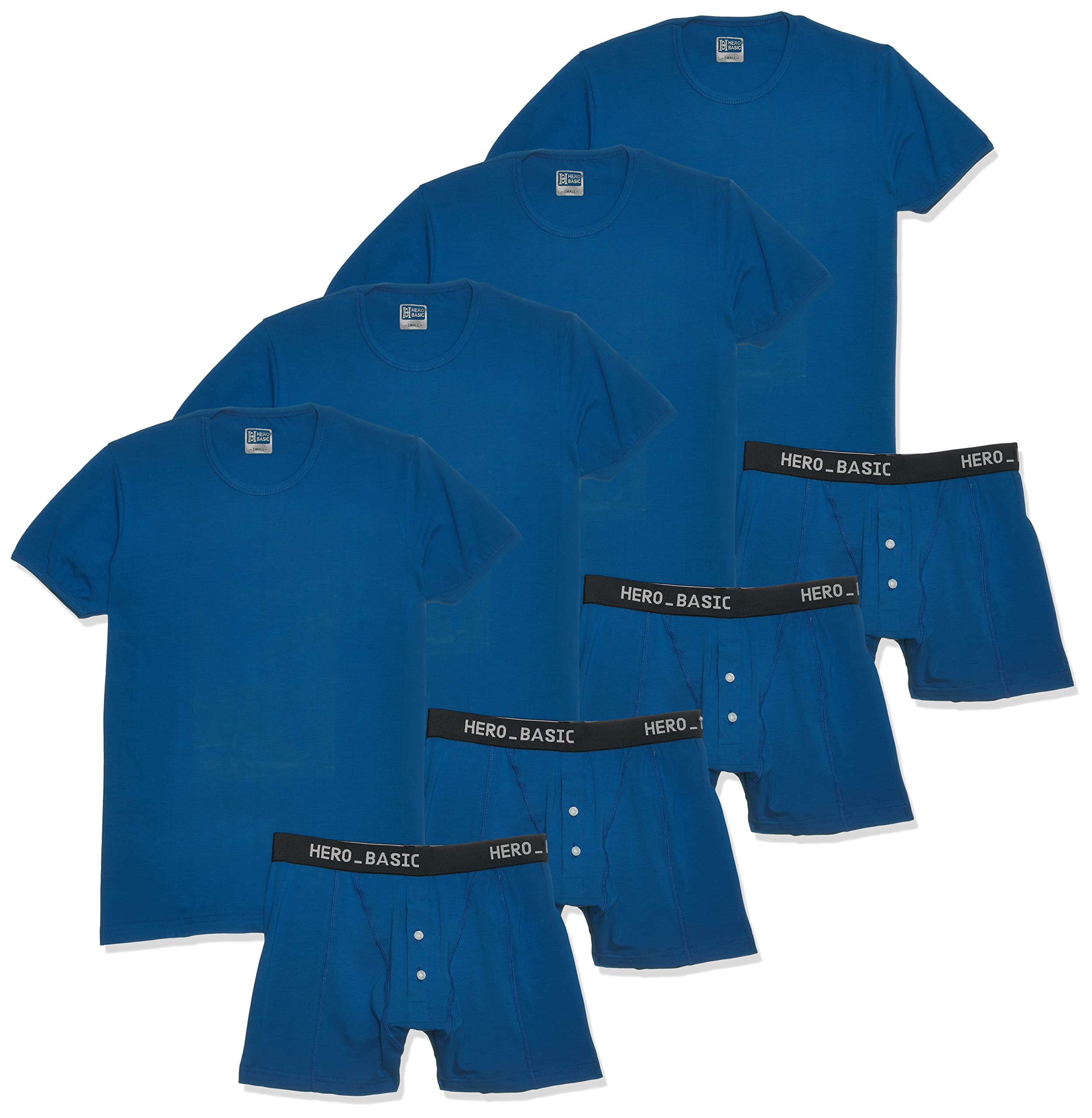 Hero Basic mens Set Of 4 - Round Neck t-Shirts + Free Boxer Underwear (pack of 5).Blue.L