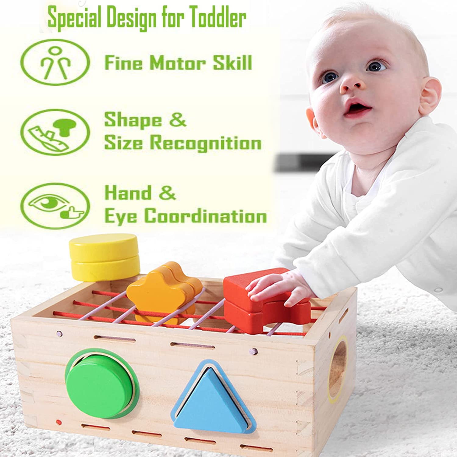 AM ANNA Montessori Shape Sorter Toy for Toddlers - Wooden Sensory Learning Toy for Ages 1-3