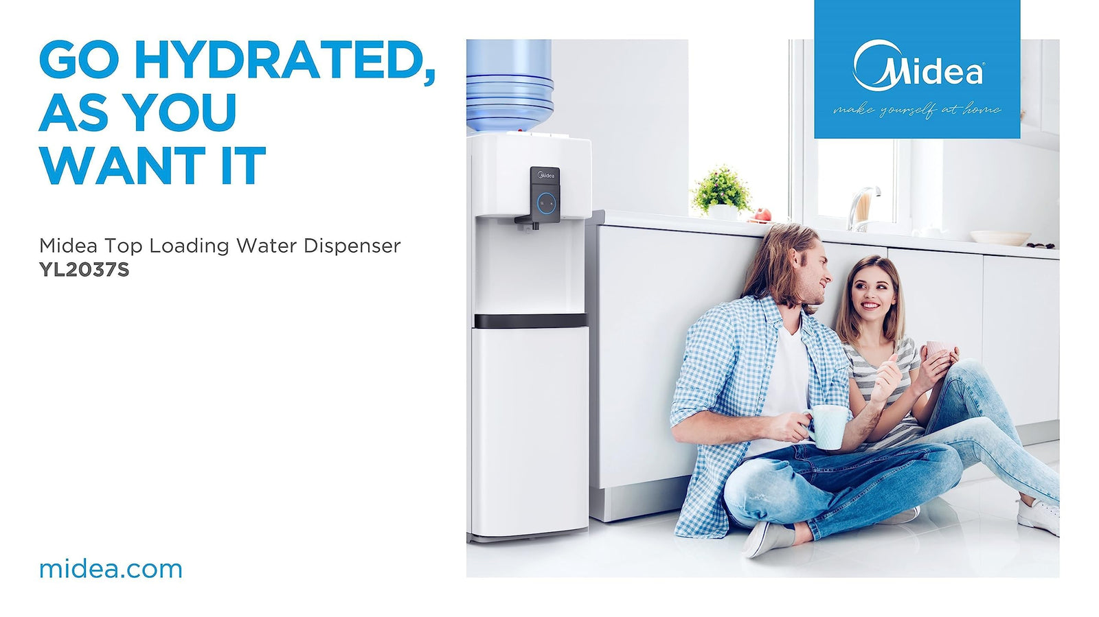 Midea Top Loading Water Dispenser with Bottom Refrigerator, Cold And Ambient Temperature, Cooler Fridge with Large Storage Space, Child Safety lock, Best for Home Kitchen Office & Pantry, YL2037SB