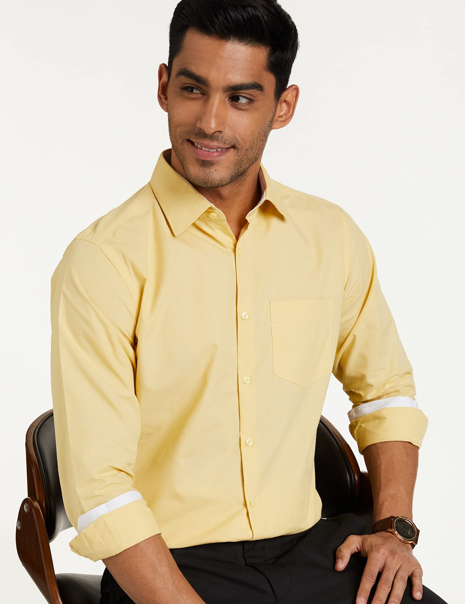 Diverse Men's Solid Regular Fit Formal Shirt Color: Yellow