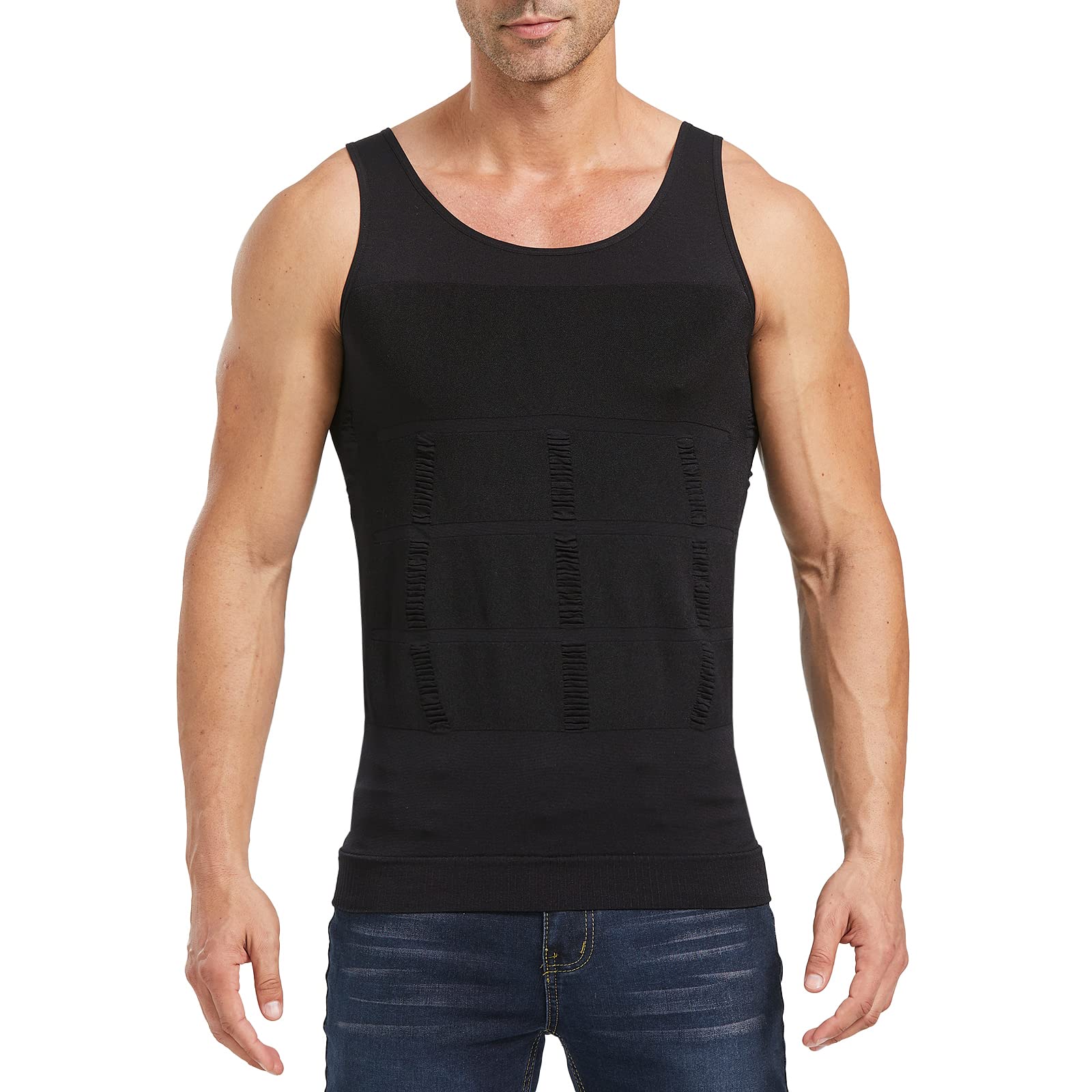 Aptoco Compression Shirts for Men Shapewear Vest Body Shaper Abs Abdomen Slim Tank Top Undershirt for Men's Gynecomastia