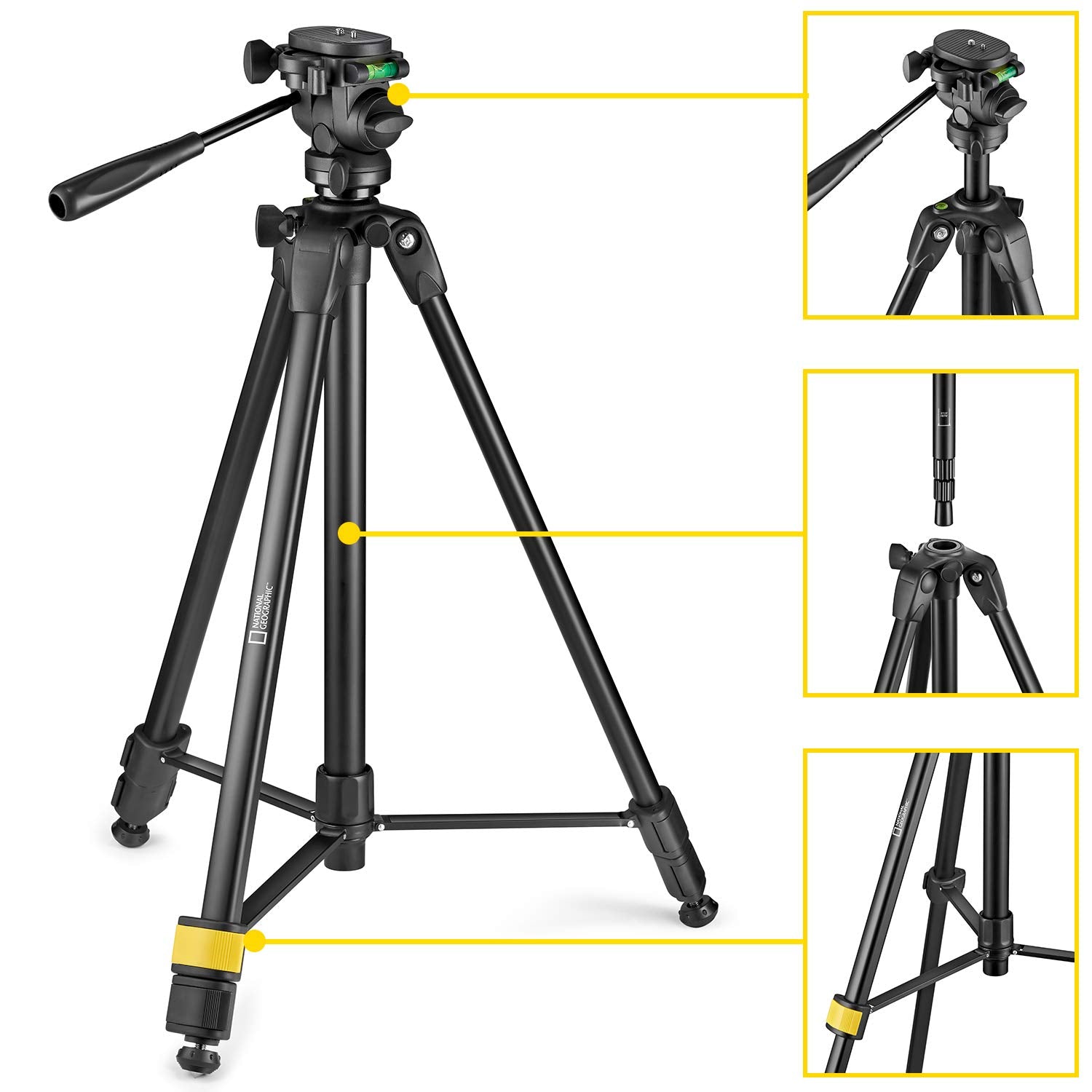 National Geographic Photo Tripod Kit With Monopod, Carrying Bag, 3-Way Head, Quick Release, 3-Section Legs Lever Locks, Geared Centre Column, Load Up 3Kg, Aluminium, For Canon, Nikon, Sony, Nghp004