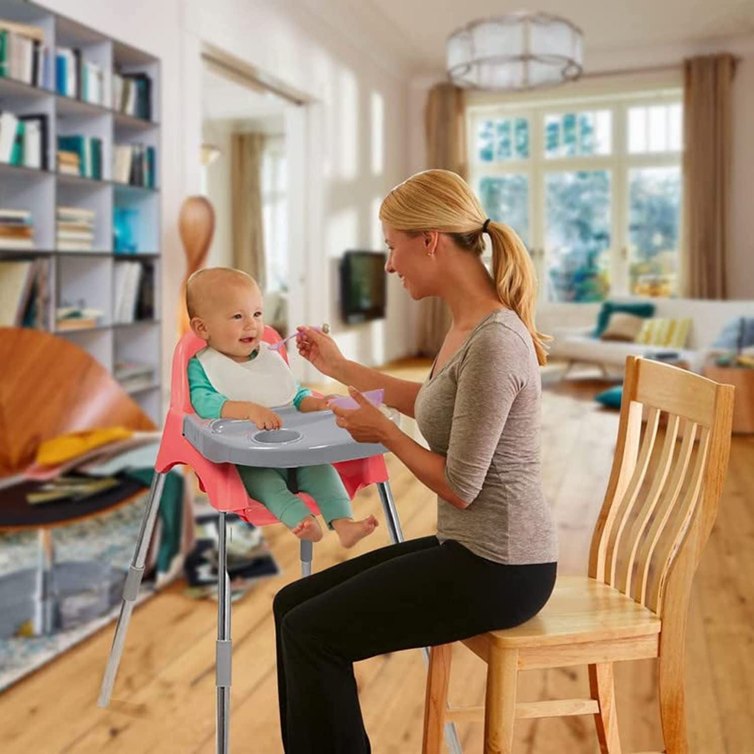 Esqube Luna Baby Feeding Chair and Kids Dining High Chair with Tray – Blue & Pink