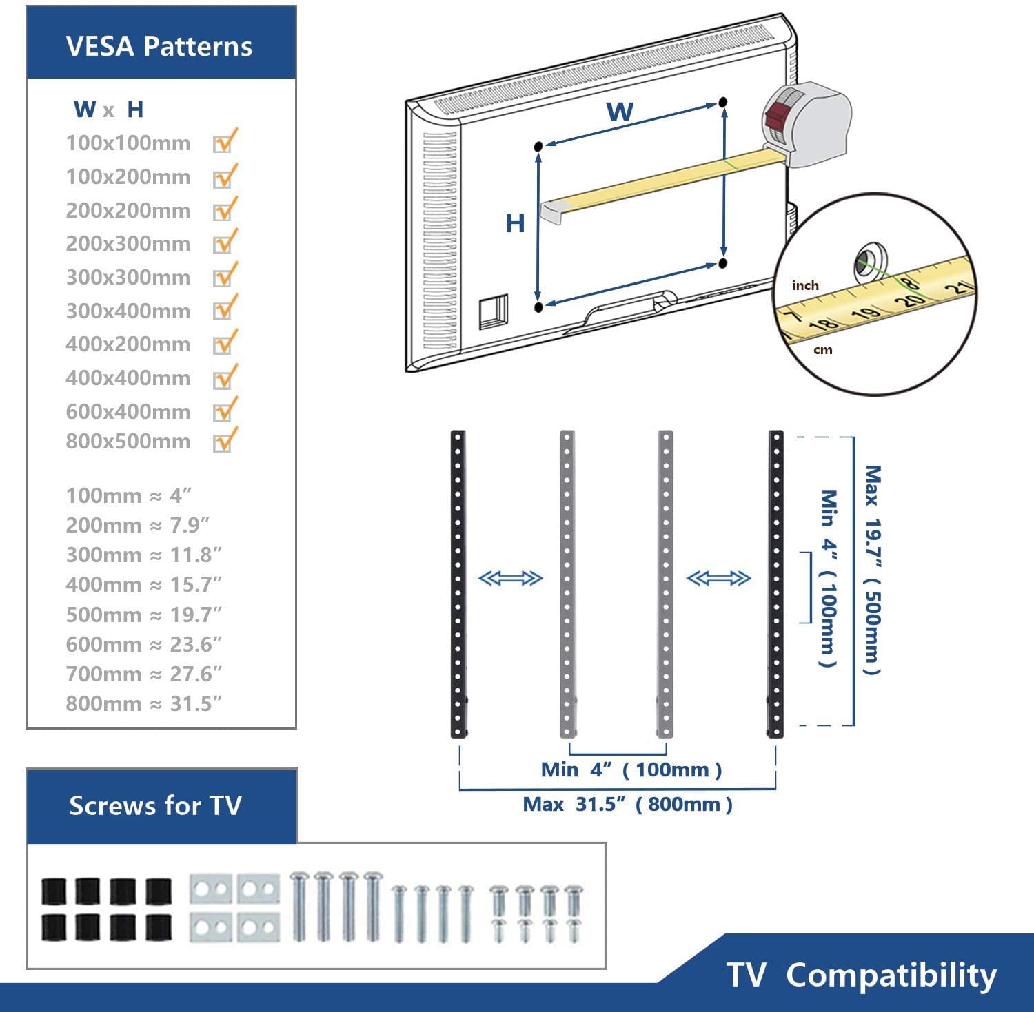BEETEC Universal Tabletop TV Stand for 32 to 75 Inch Screens with Height Adjustment - 77 lbs Capacity, Black