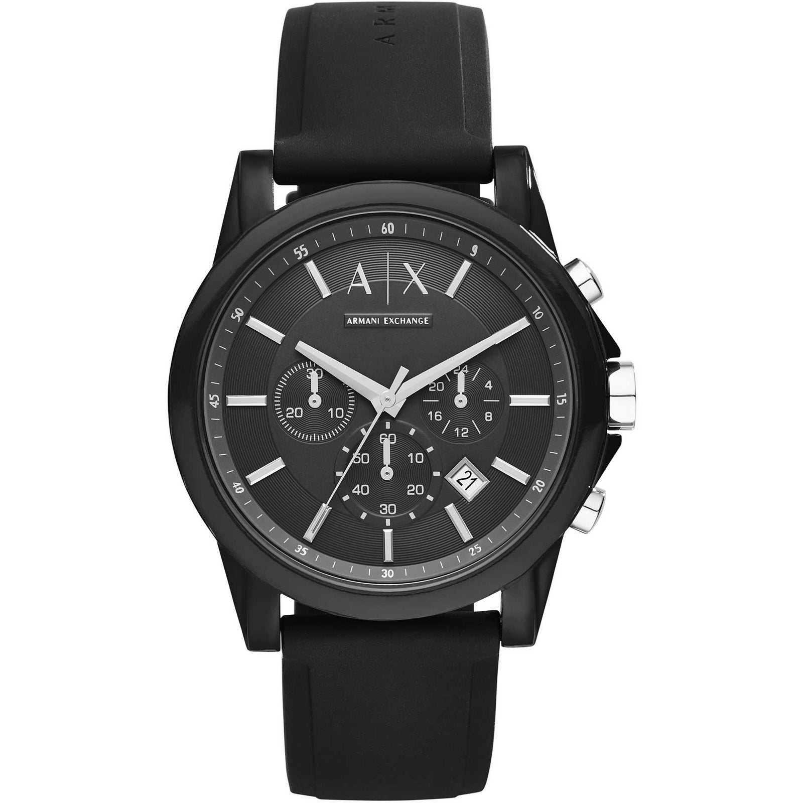 Armani Exchange Men's Stainless Steel Analog-Quartz Watch with Silicone Strap , BLACK