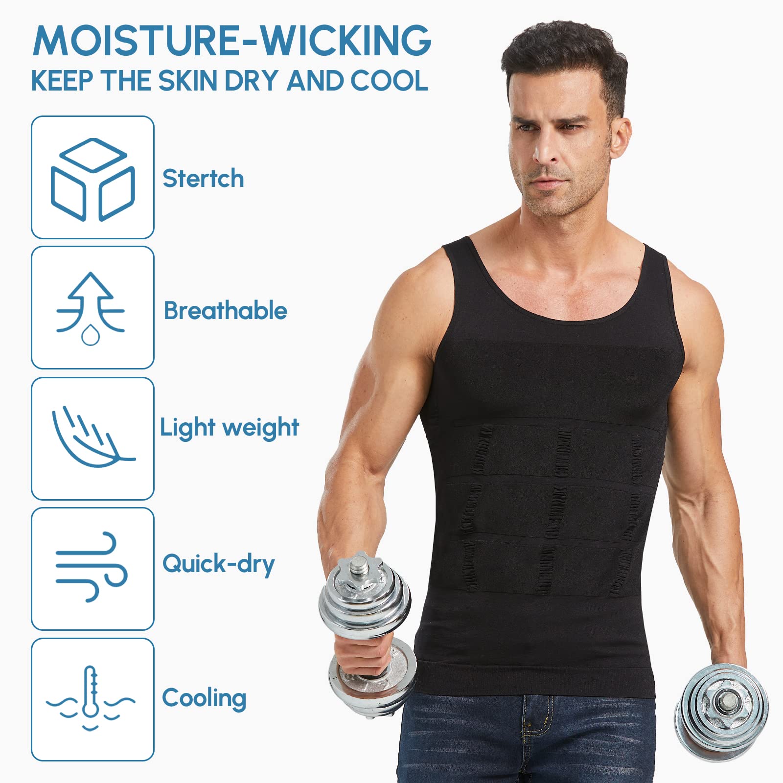 Aptoco Compression Shirts for Men Shapewear Vest Body Shaper Abs Abdomen Slim Tank Top Undershirt for Men's Gynecomastia