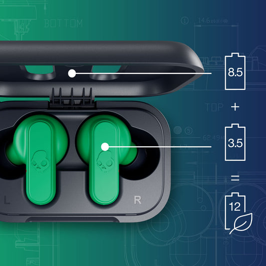 Skullcandy Dime 2 True Wireless Earbuds With Tile Finding Technology, 12 Hours Total Battery, IPX4 Sweat and Water Resistant, Secure Noise Isolating Fit, Dark Blue/Green