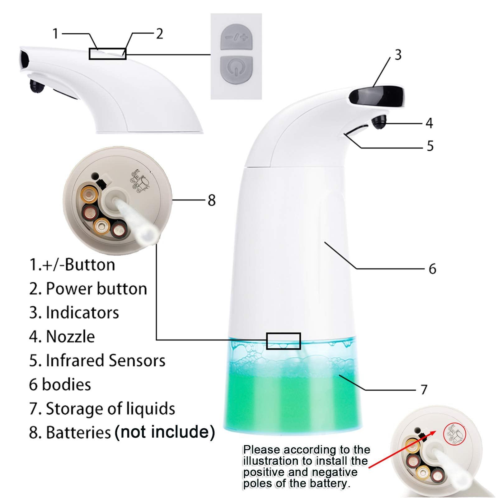 250ml Automatic Foaming Soap Dispenser, Electric Foam Liquid Soap Dispenser, Touchless Infrared Electric Pump for Liquid Soaps Lotions Detergent Gel Shampoo Home Kitchen Bathroom School Hospital Hotel