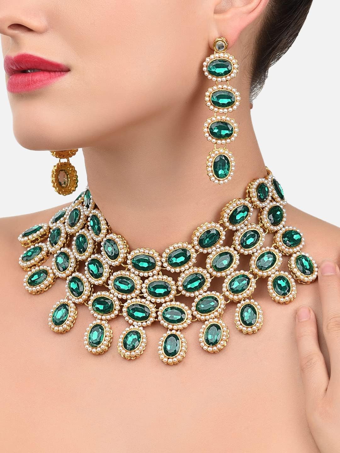 ZAVERI PEARLS Bridal Jewellery Set For Women (Green)(Zpfk8645)