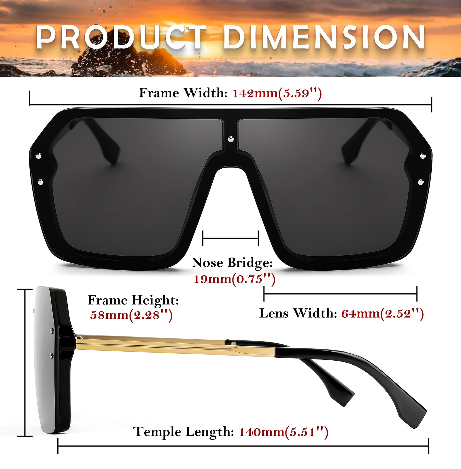 FEISEDY Classic Siamese One Piece Sunglasses Nice Rimless Stylish Retro Design for Women Men B2574