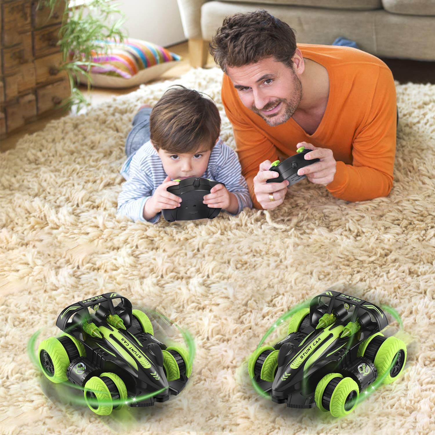 Remote Control Car, NICEAO RC Stunt Toys Car, 2.4 Ghz 360° Rotating Side Wheel Drift High Speed Racing with Rechargeable Batteries, Gift for Boys Girls Kids -【Green】