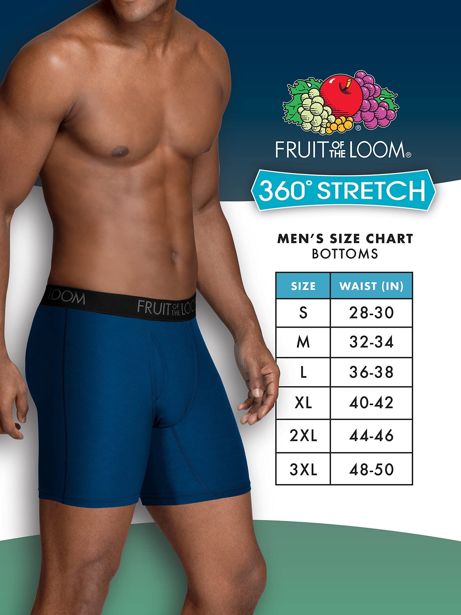 Fruit of the Loom Men's 360 Stretch Boxer Briefs (Quick Dry & Moisture Wicking)