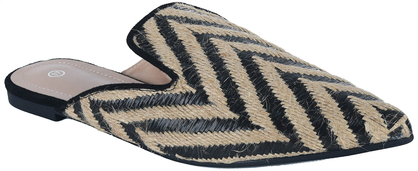 Pixi Textile Chevron Pattern Pointed-Toe Flat Mules for Women