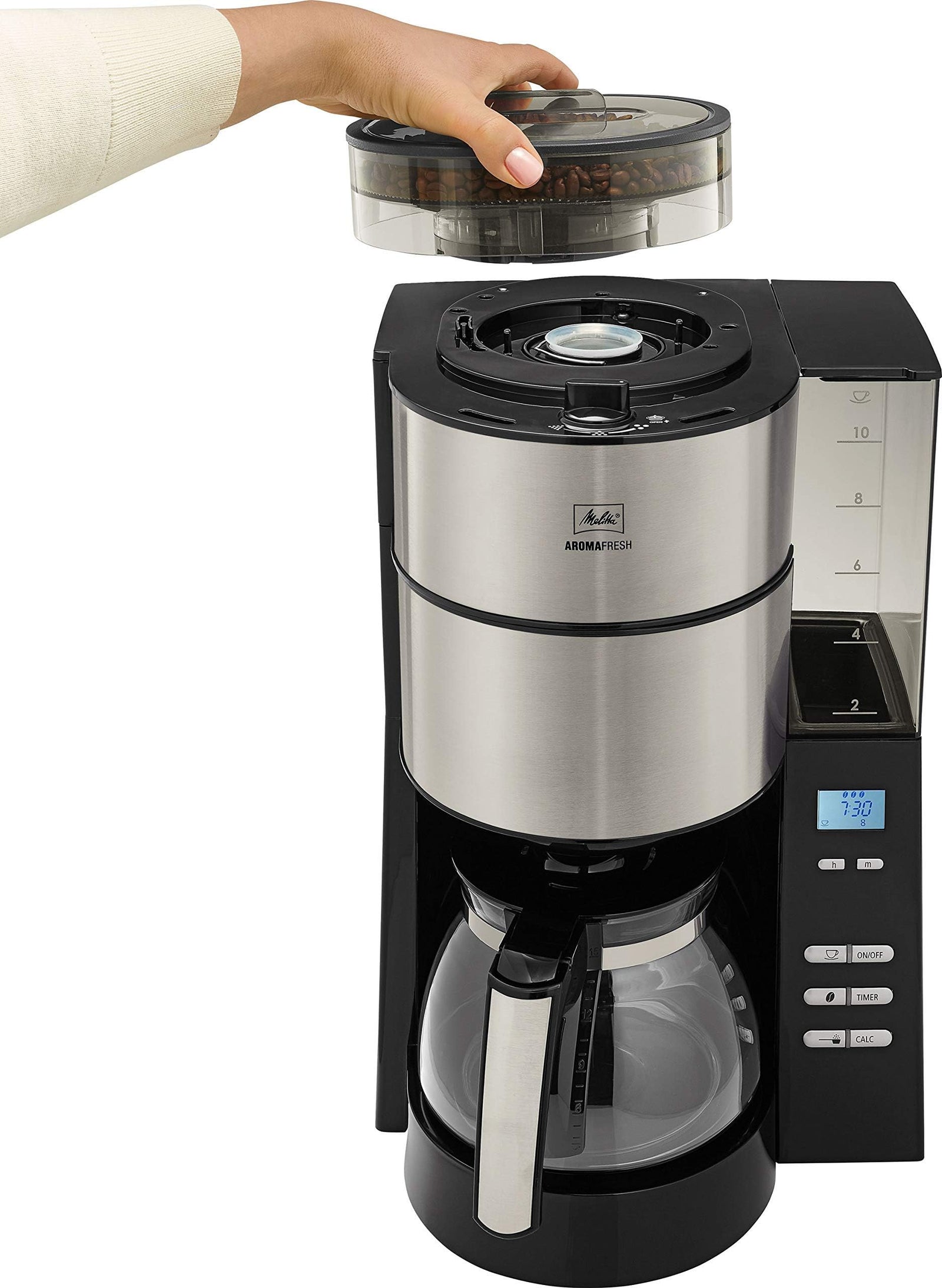 Melitta Aromafresh Drip Filter Coffee Machine With Grinder & Glass Jug | Grind & Brew