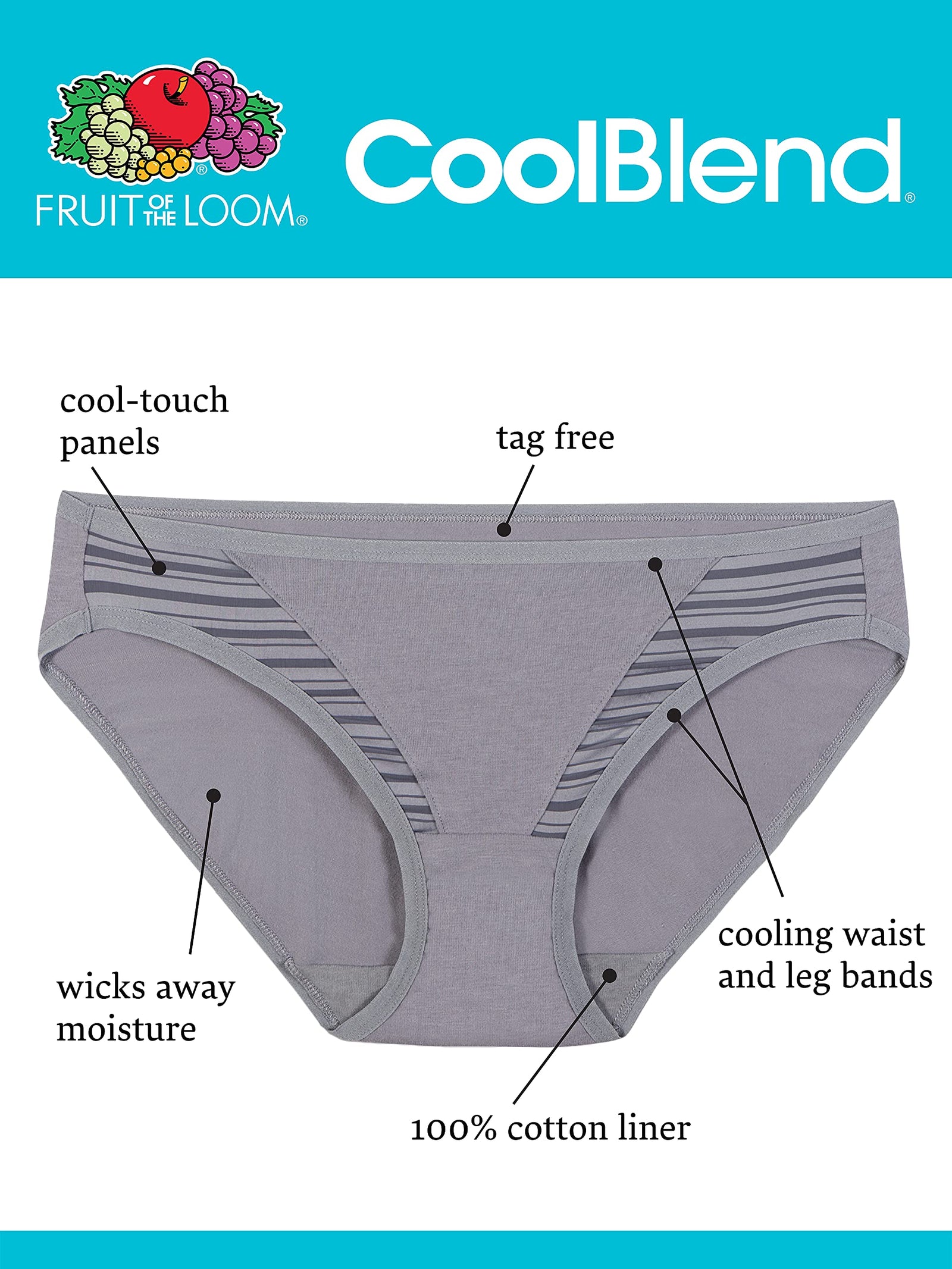 Fruit of the Loom Women's Coolblend Moisture Wicking Panties Size: M Color: Bikini - Fashion Assorted