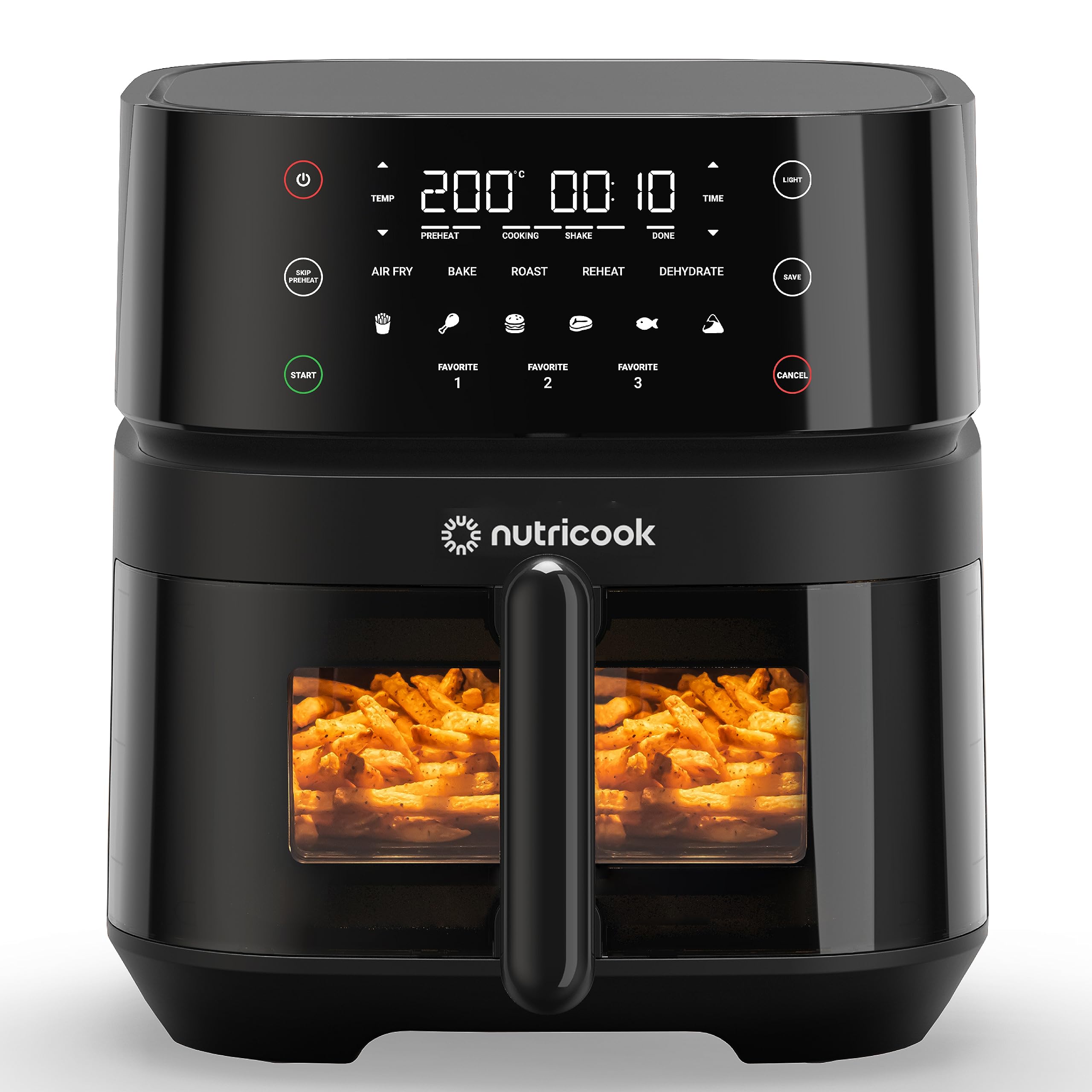 Nutricook Air Fryer 3 Vision with Clear Window and Internal Light by Caliber Brands,  5.7L, Air Fry, Roast, Bake, Dehydrate & Reheat, 6 Presets, AF357V, Black, 1700 Watts, 2 Year Warranty