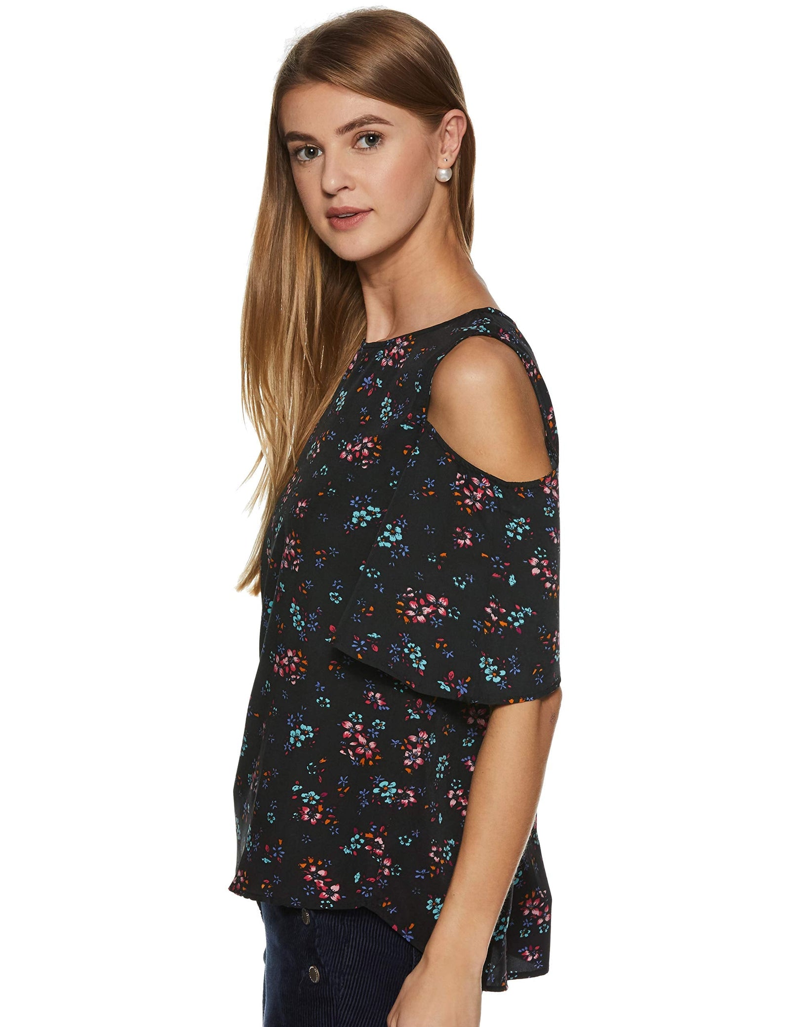 Styleville.in Women's black casual top with fashion sleeve