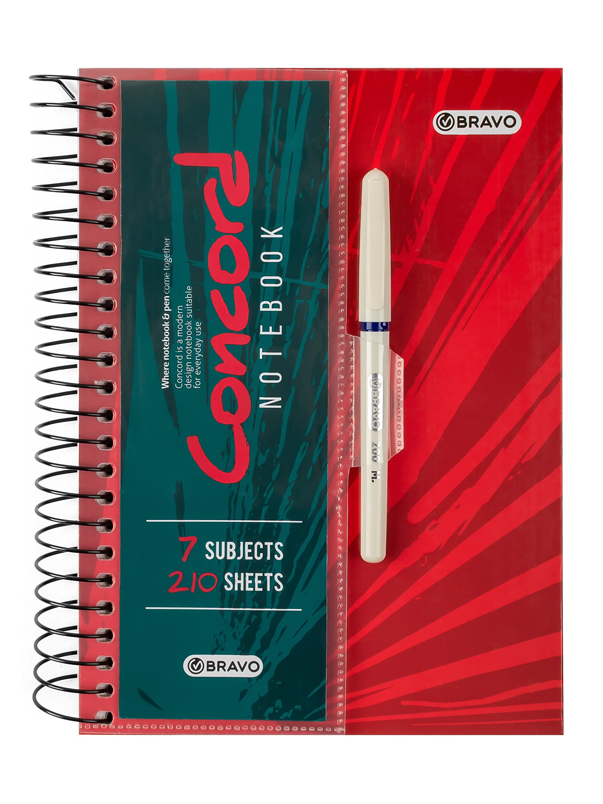 bravo Sasco Concord Note Book A4-210 Sheets With Free Pen - Red - 7 subjects