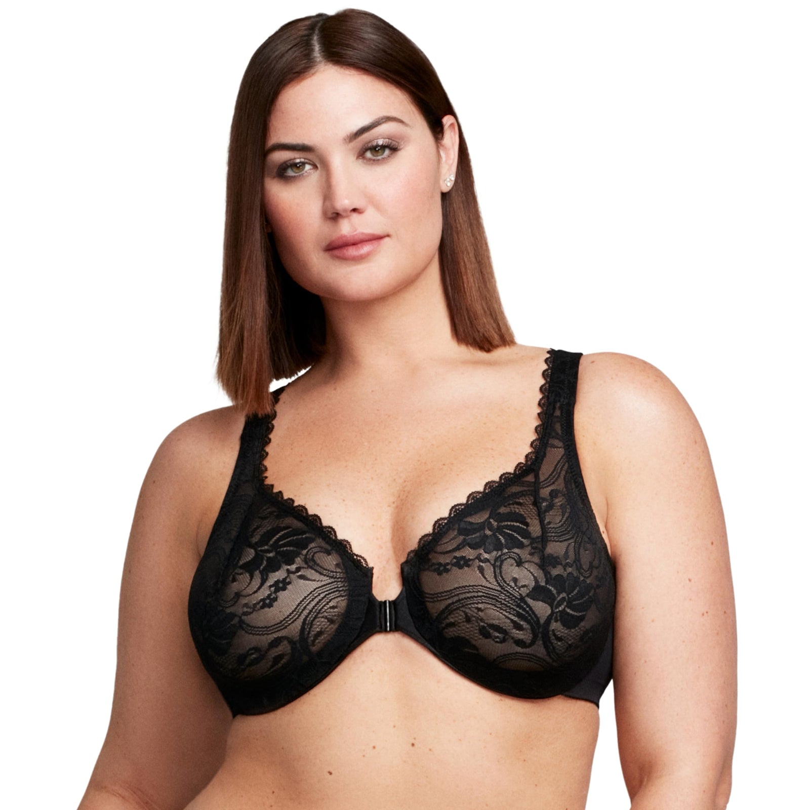 Glamorise Women's Full Figure Wonderwire Front Close Stretch Lace Bra #9245