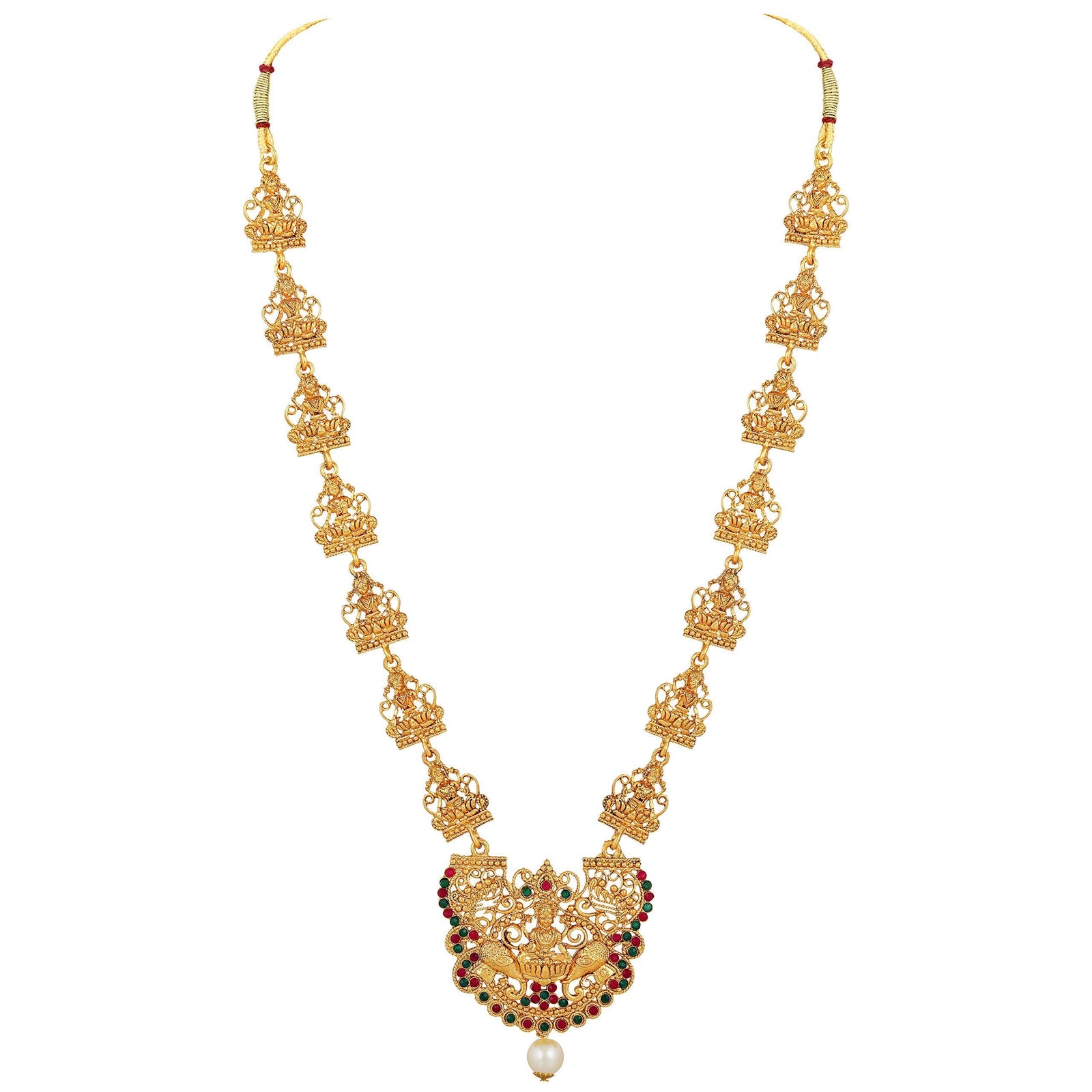 Shining Diva Fashion 18k Gold Plated Latest Long Short Combo Traditional Temple Necklace Jewellery Set for Women