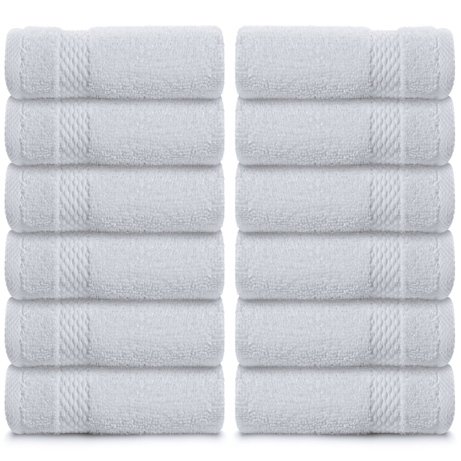 WhiteClassic Luxury Cotton Washcloths - Large Hotel Spa Bathroom Face Towel | 12 Pack | White