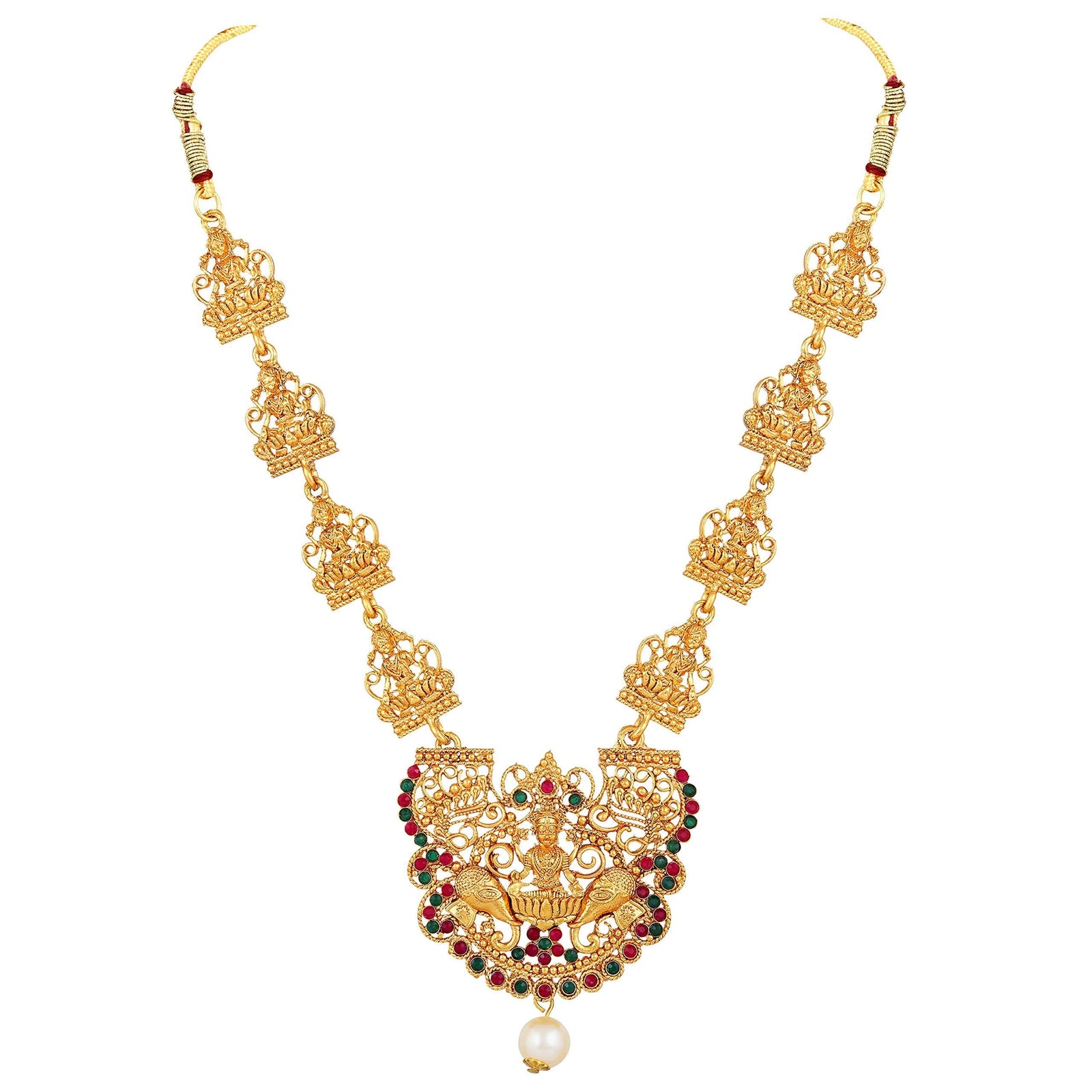 Shining Diva Fashion 18k Gold Plated Latest Long Short Combo Traditional Temple Necklace Jewellery Set for Women