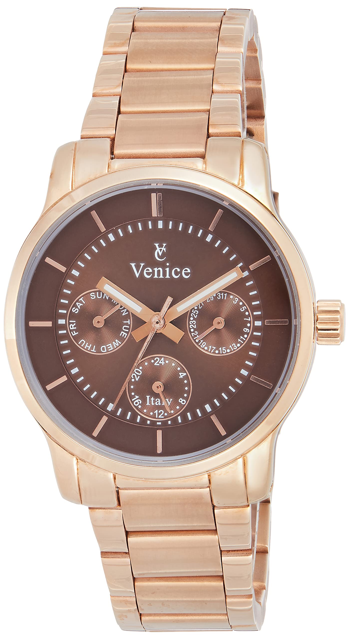 Venice F5016-IPR-C Stainless Steel Brown-Dial Round Analog Watch for Women - Gold