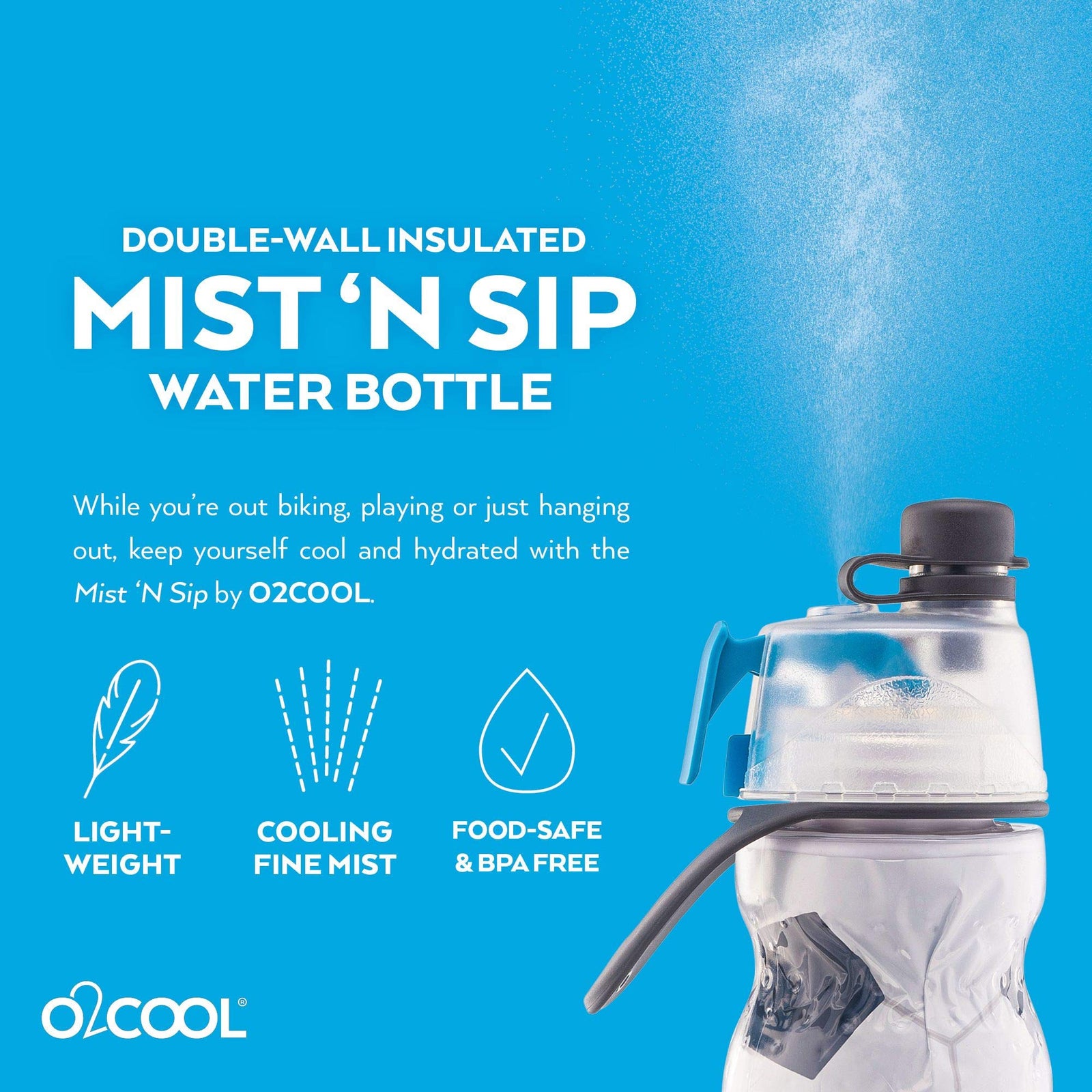 O2COOL Misting Insulated Water Bottle, Mist 'N Sip Sports Series by , 20 oz 20 Ounce HMCDP31SB1