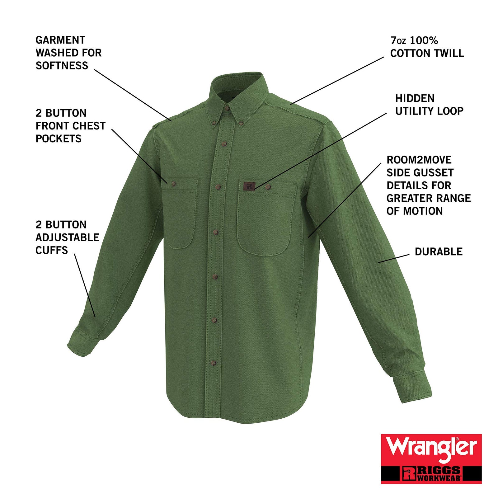 Wrangler Riggs Workwear Men's Logger Twill Long Sleeve Workshirt