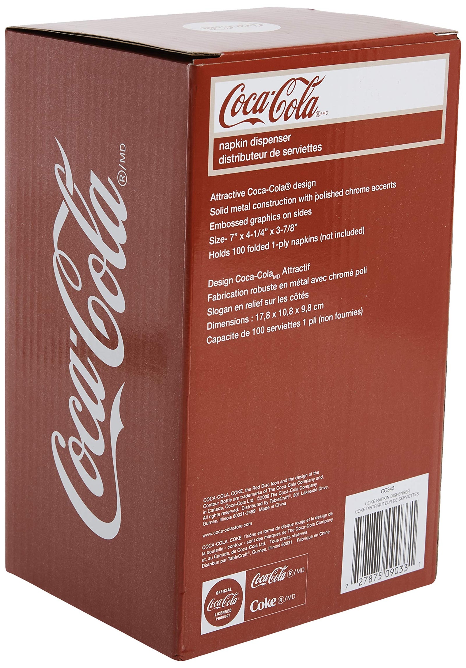 طقم ملح وفلفل Coca-Cola CC339N من TableCraft مع حامل معدني مغطى بالكروم CC342