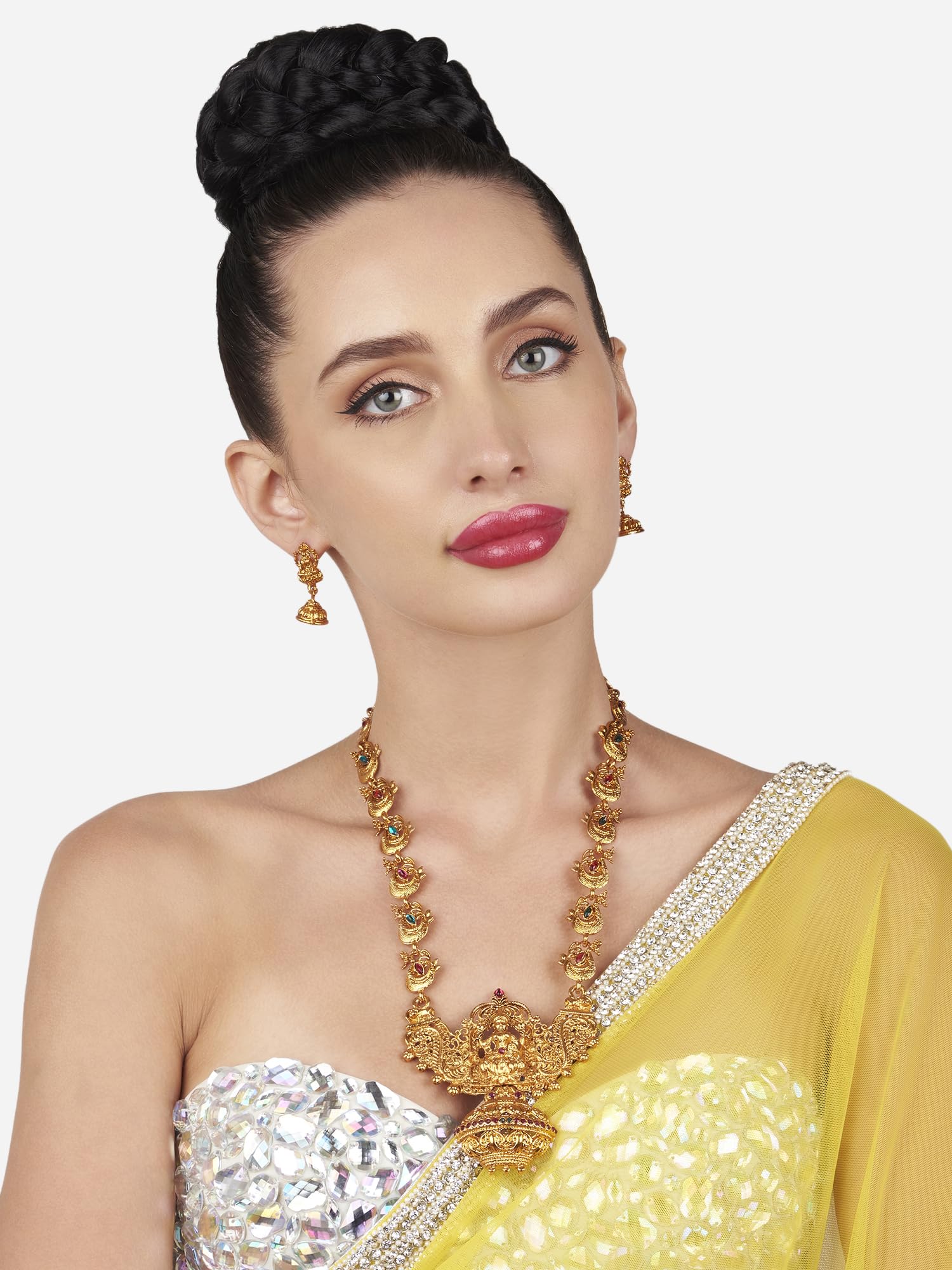 ZAVERI PEARLS Temple Jewellery Set For Women (Golden) (Zpfk7691)