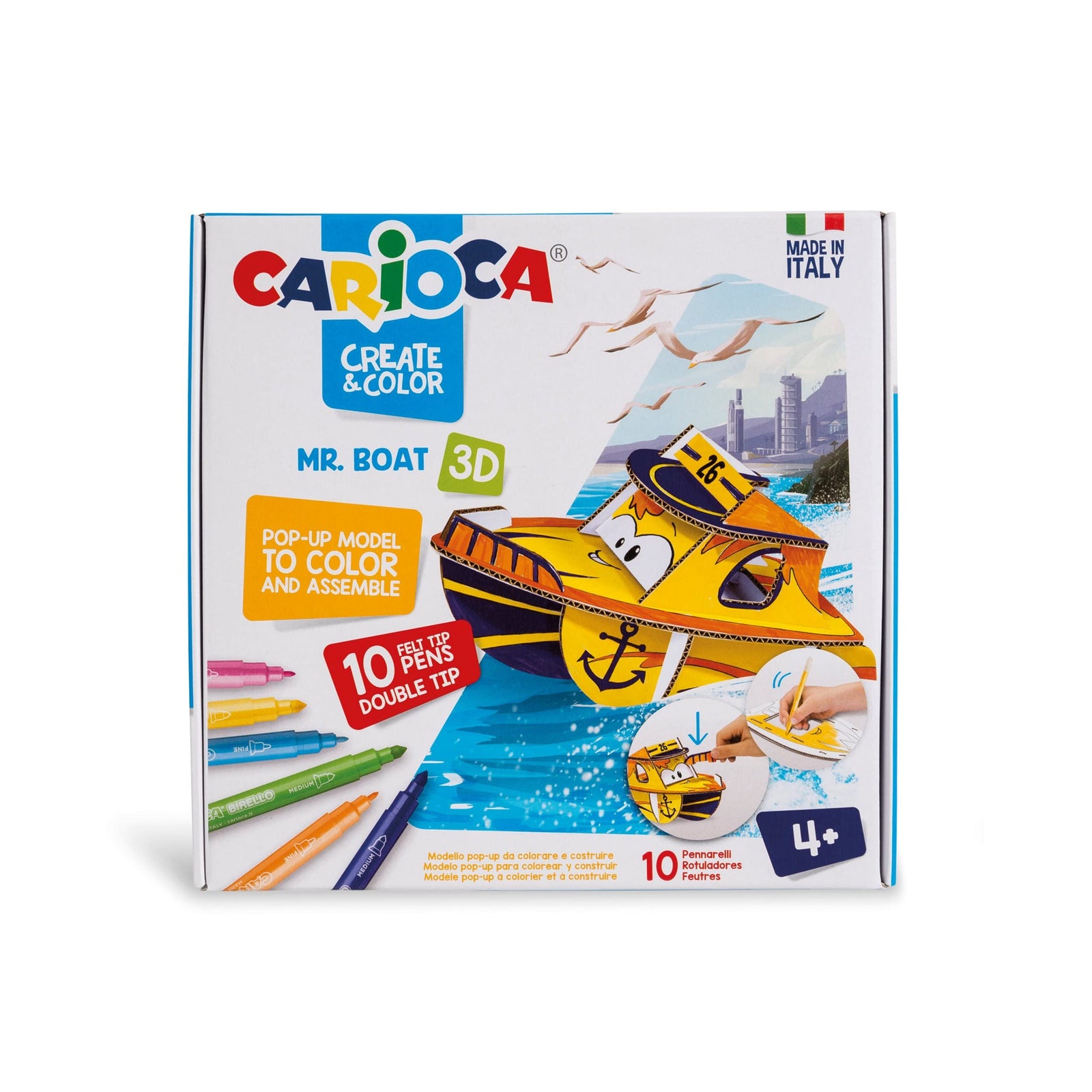 Carioca create & color 3d puzzle boat pop-up model and color 10 coloring felt double tip pens markers for 4 years kids