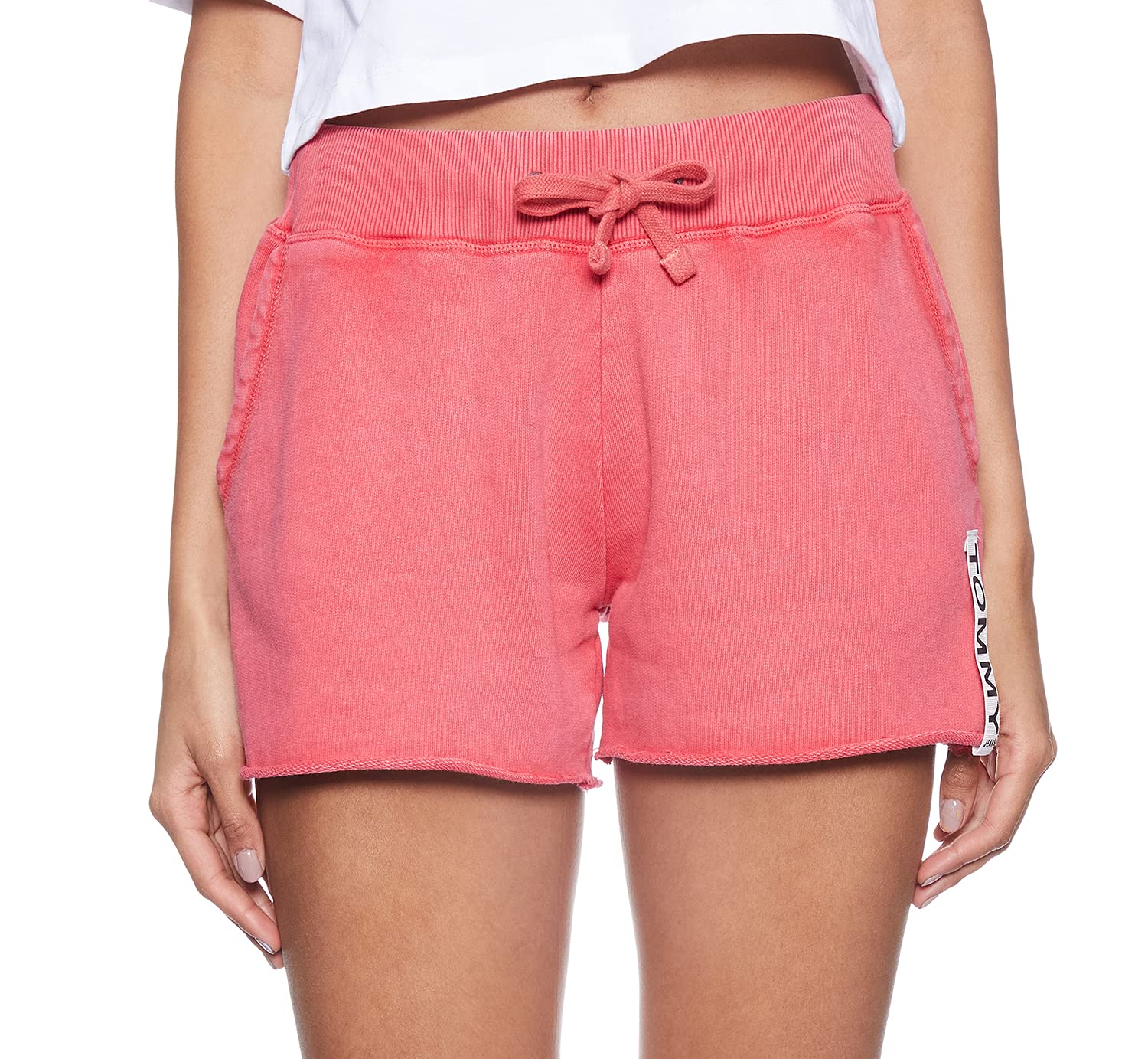 Tommy Hilfiger Solid Sports Shorts with Side Pockets for Women - Spice Coral, L, 2725617237363 Color: PINK Size: L