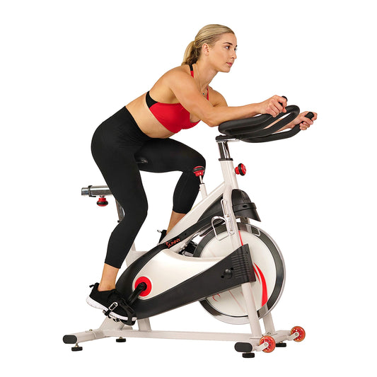 Sunny Health & Fitness Unisex Adult SF-B1509 Belt Drive Premium Indoor Cycling Bike - White,