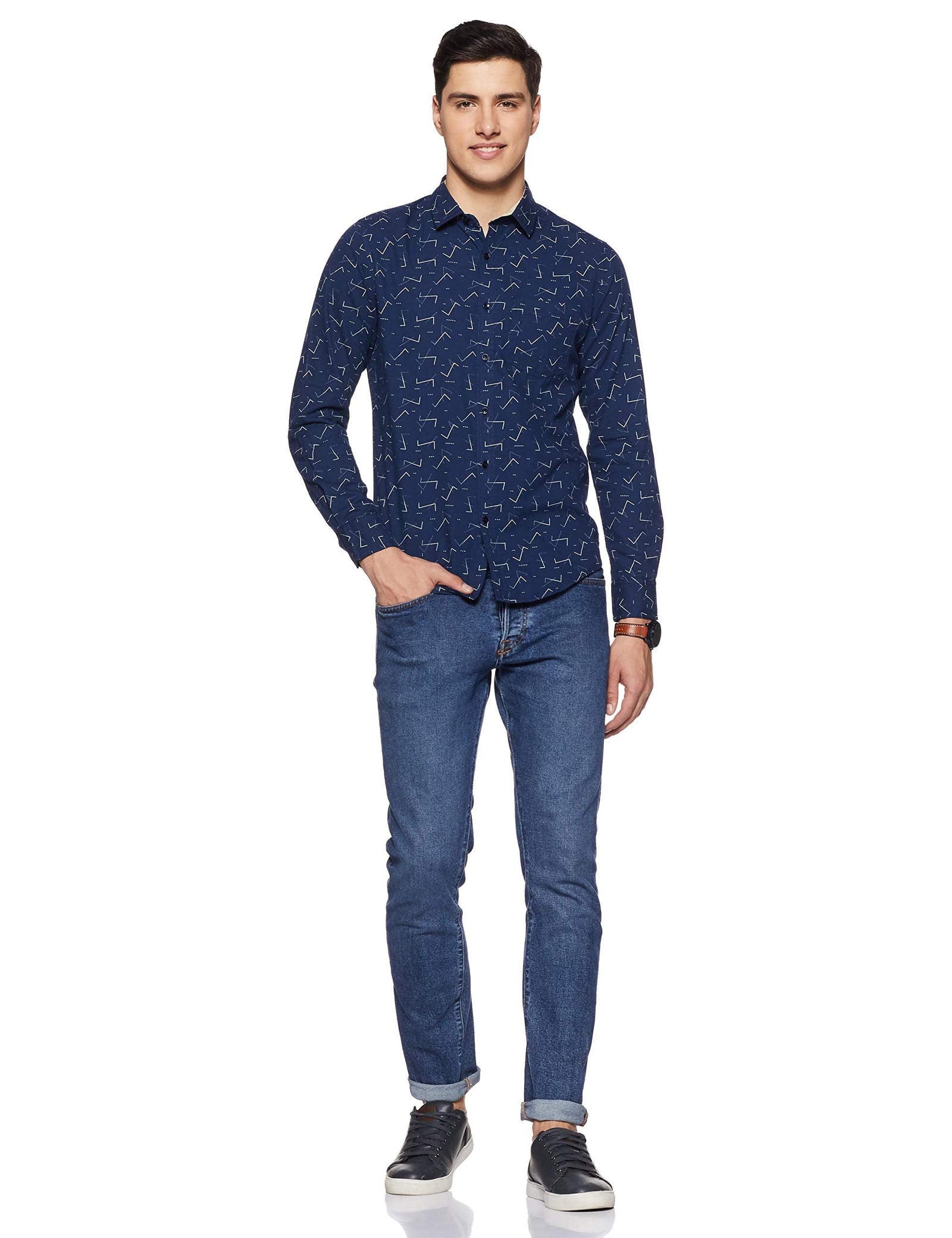 Diverse Men's Printed Slim Fit Casual Shirt Color: Navy Size: XL