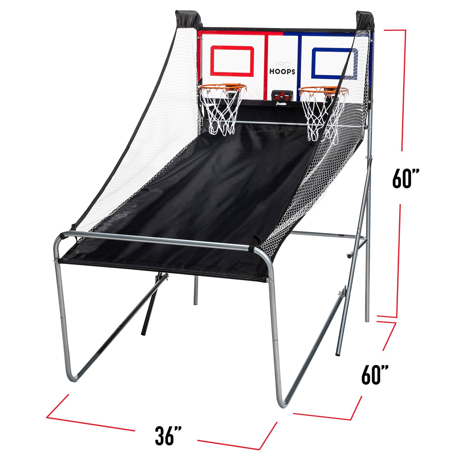 Franklin sports basketball arcade shootout - indoor electronic double basketball hoop game - dual pro hoops basketball shooting with electronic scoreboard + (4) basketballs - 2 player shooting game