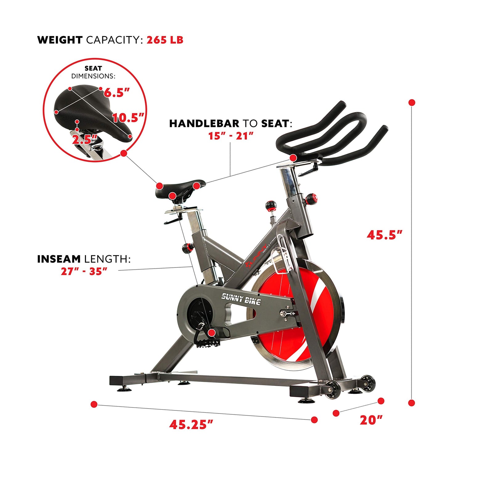 Sunny Health & Fitness Unisex Adult SF-B1712 Belt Drive Indoor Cycling Bike - Black, One Size