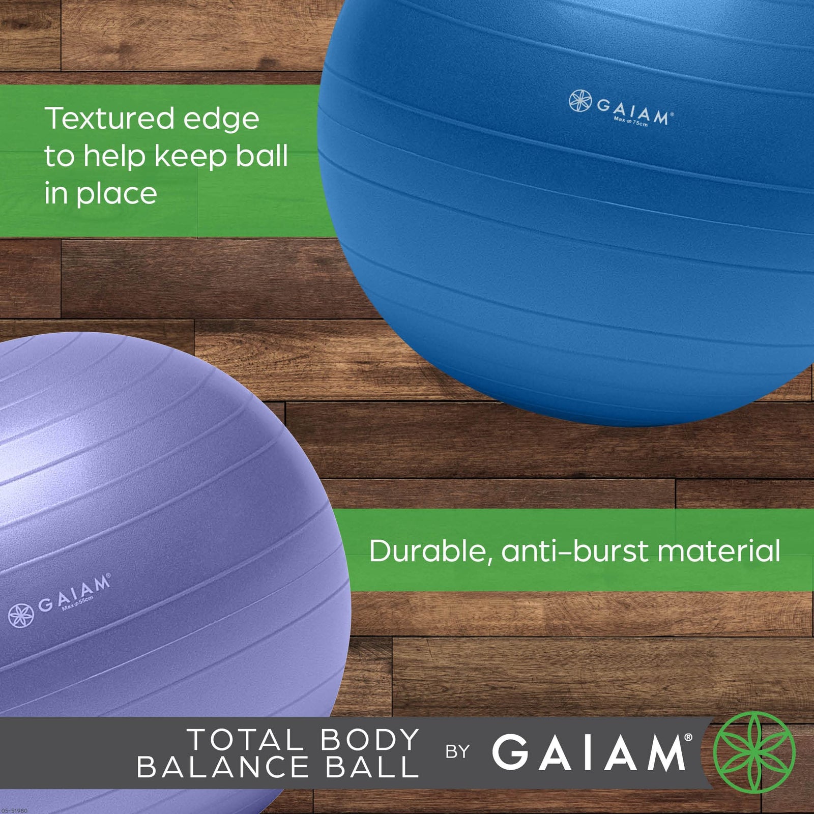 Gaiam Total Body Balance Ball Kit - Includes Anti-Burst Stability Exercise Yoga Ball, Air Pump, Workout Program