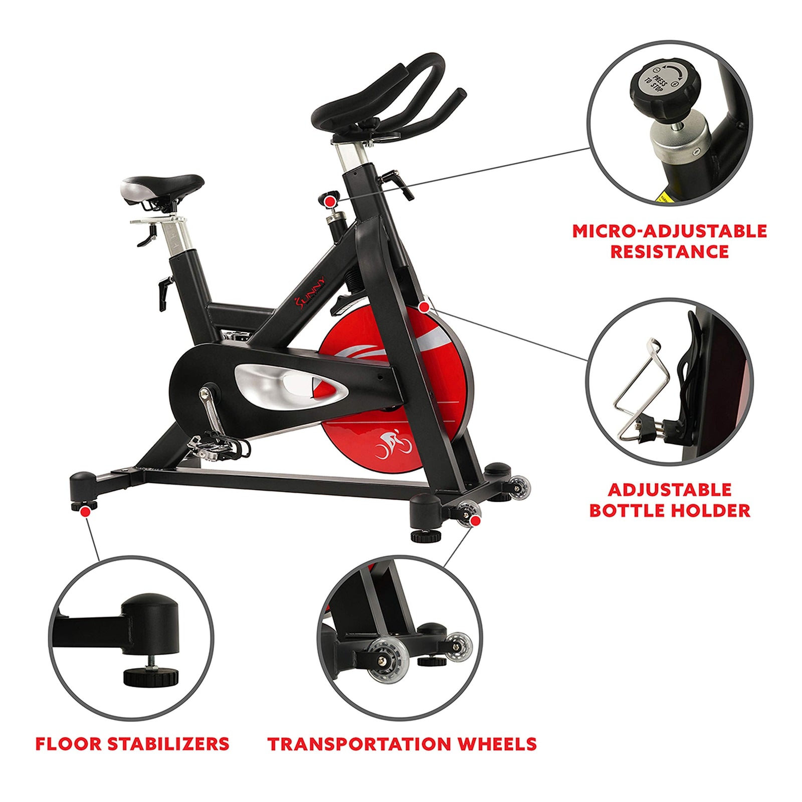 Sunny Health & Fitness Unisex Adult Sf-B1714 Evolution Pro Magnetic Belt Drive Indoor Cycling Bike - Black, One Size