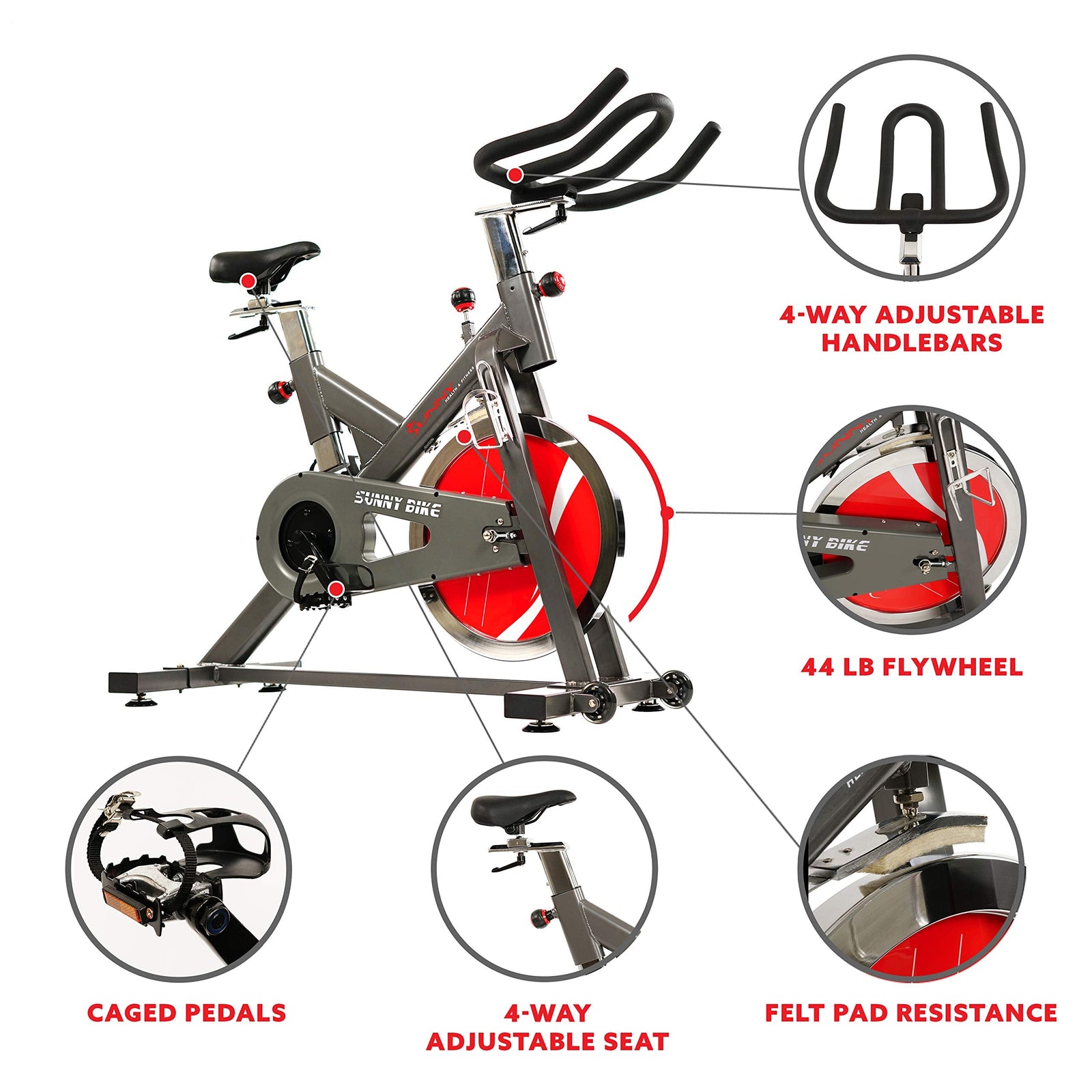 Sunny Health & Fitness Unisex Adult SF-B1712 Belt Drive Indoor Cycling Bike - Black, One Size